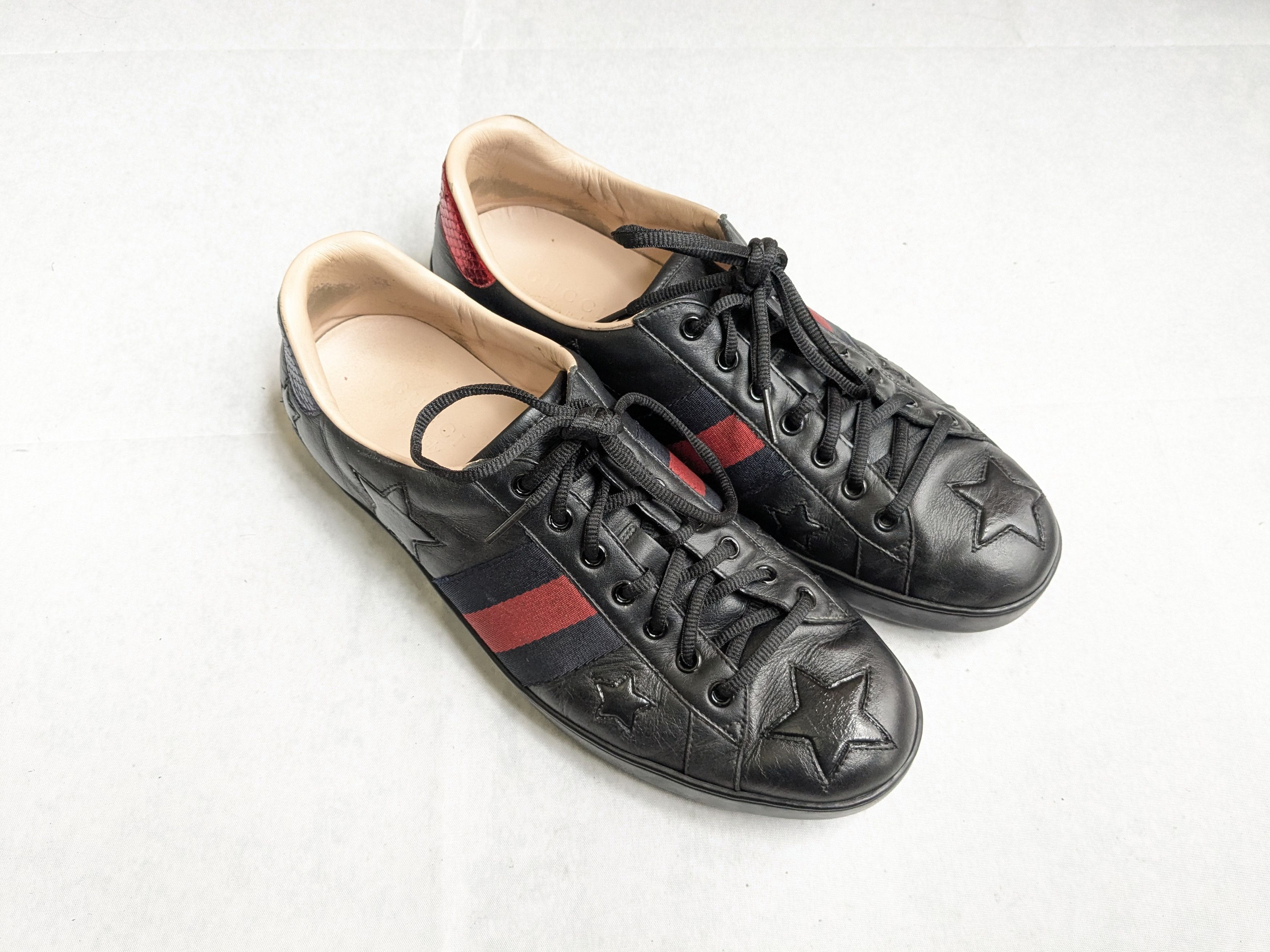 Gucci Gucci Ace Sneakers Black 10.5 Low Tops Leather Stars Size US 10.5 / EU 43-44 - 4 Thumbnail