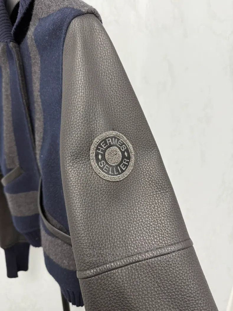 Hermes Hermes Blue-black leather and cashmere flight jacket Size XXS / US 00 / IT 34 - 3 Thumbnail