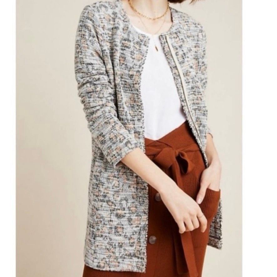 Anthropologie Anthropologie Dolan Leopard Longline Brown Motif Tweed Jacket, Women’s XS Size XS / US 0-2 / IT 36-38 - 12 Thumbnail