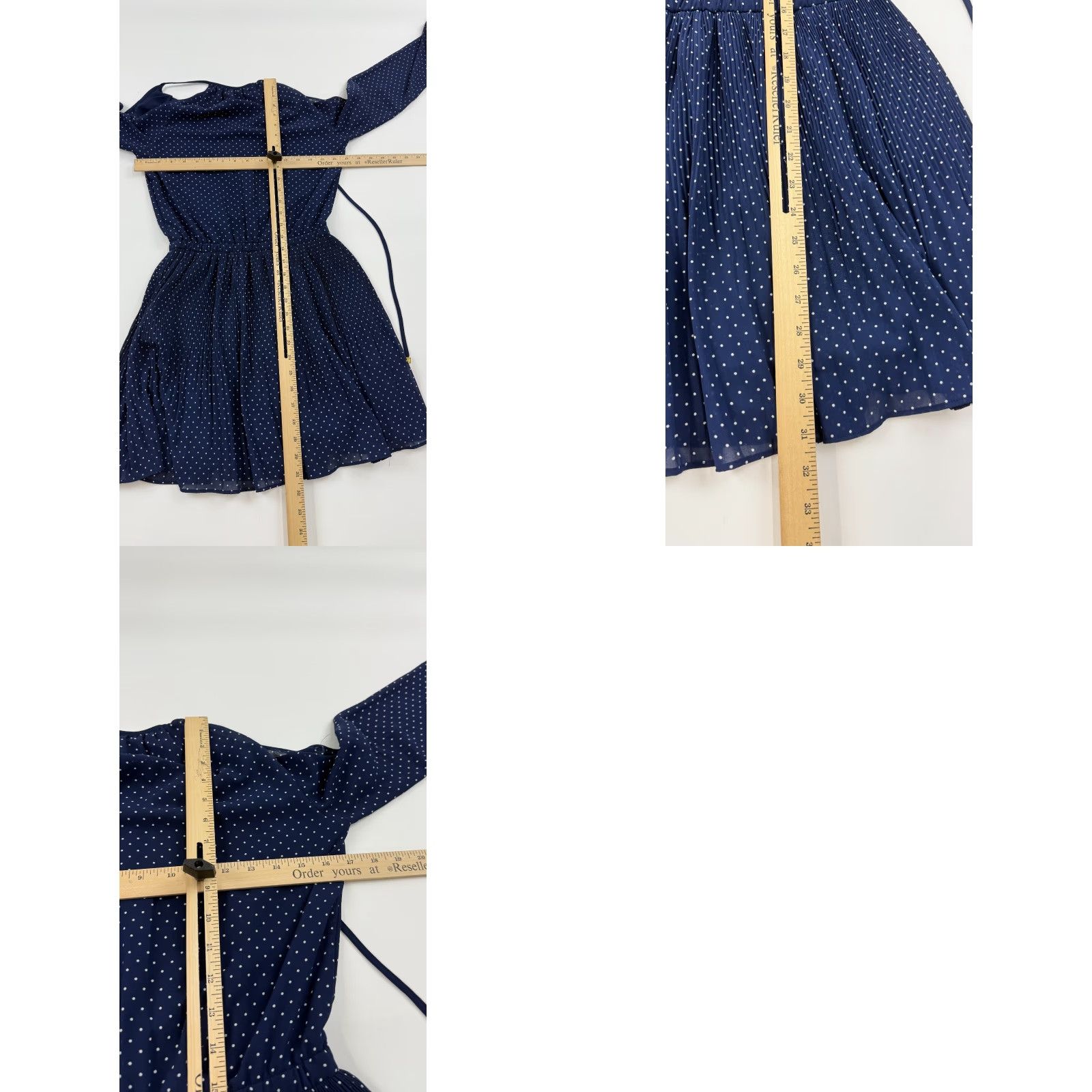 Michael Kors Michael Kors Dress Womens 2XS Blue Polka Dot Fit Flare Pleated Cinched Waist Short V-Neck Balloon Sleeve Party/Cocktail 100% Polyester Mens? Size XXS / US 00 / IT 34 - 8 Thumbnail