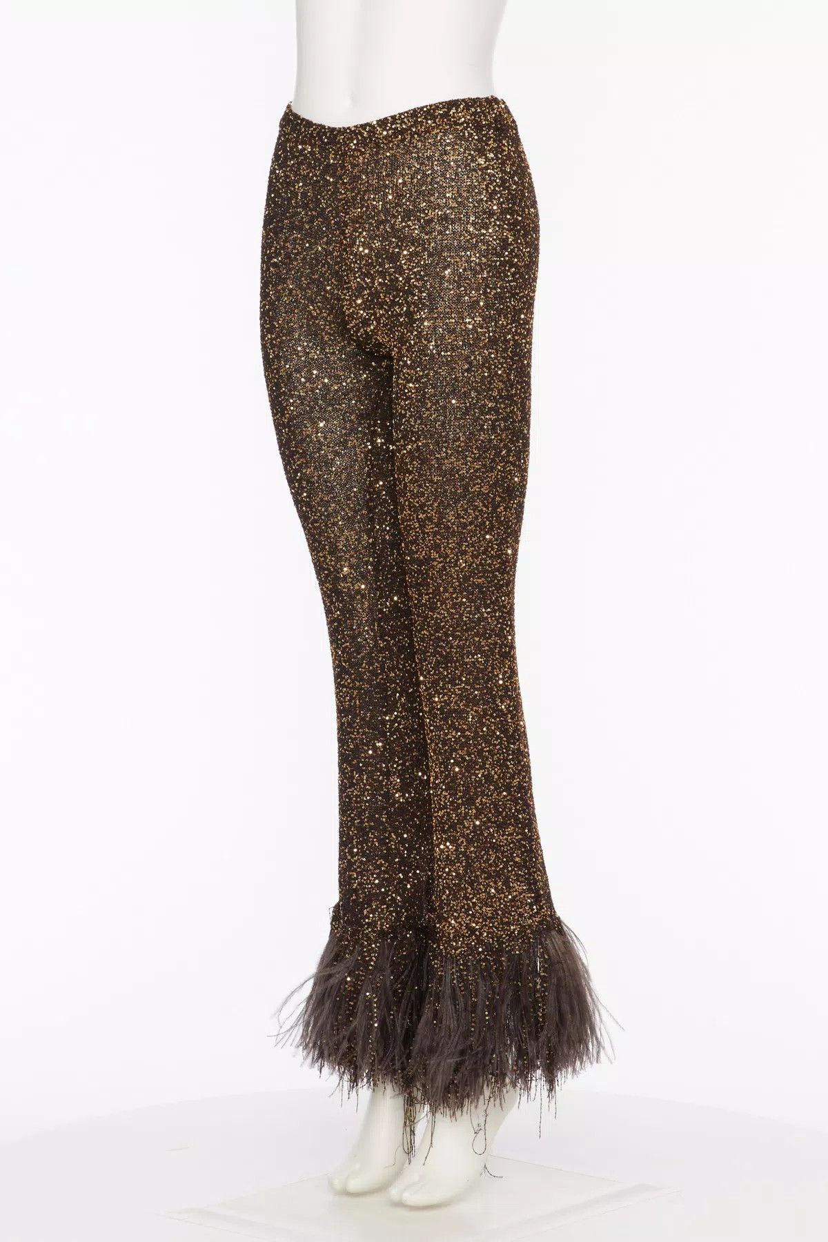 Valentino o1s1wg110625 Feather Paillette Cropped Trousers in Brown Size 26" / US 2 / IT 38 - 2 Thumbnail