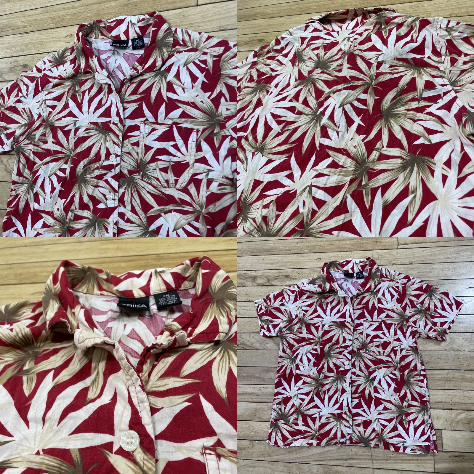 ALOHAS ERIKA Hawaiian Shirt Women PM Aloha Floral Red Tan Relaxed Button-Up Petite M Woman Shirt Size M / US 6-8 / IT 42-44 - 9 Thumbnail