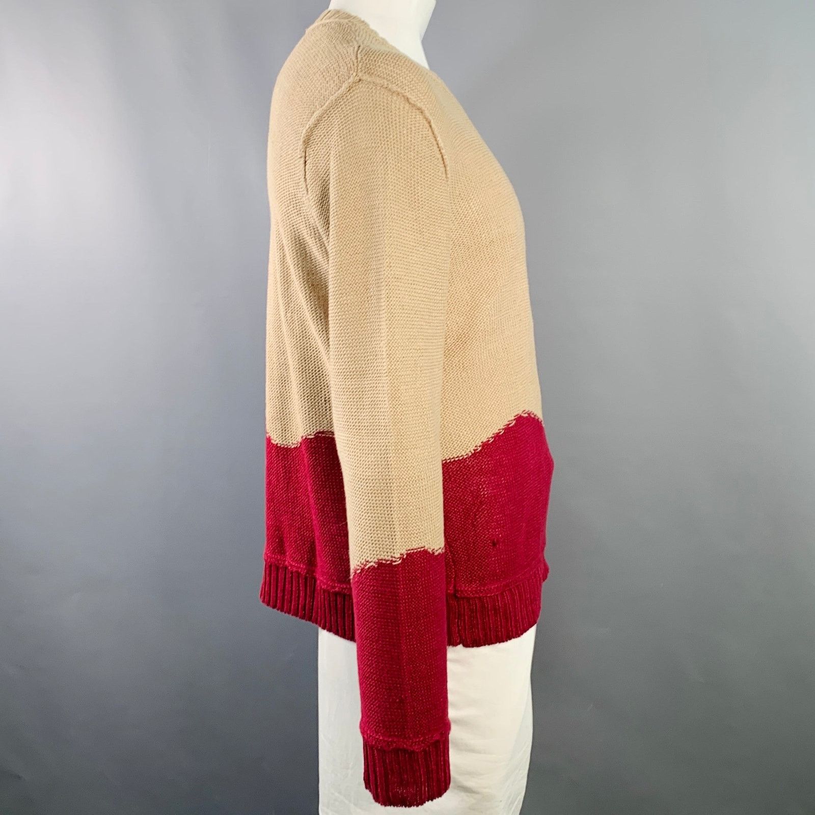 Opening Ceremony RODARTE Beige Red Knit Linen V-Neck Sweater Size US L / EU 52-54 / 3 - 2 Thumbnail
