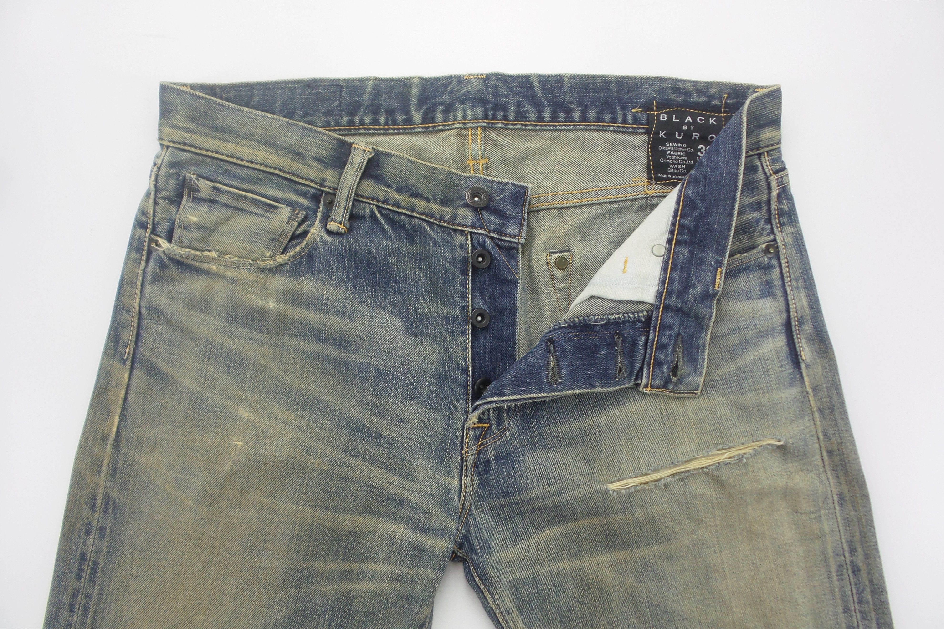 KURO DISTRESSED Blck By KURO Stonewashed Selvedge Jeans W17xL42.5 Size US 34 / EU 50 - 2 Thumbnail
