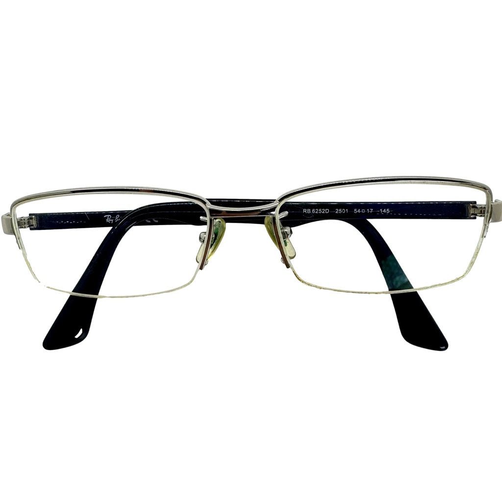 RayBan Vintage Ray Ban Navy Silver Metal Half Rim Rectangular Frame Size ONE SIZE - 1 Thumbnail