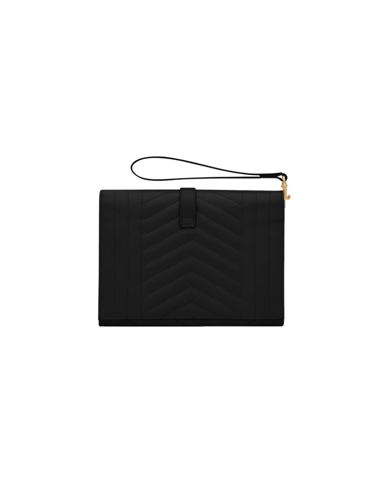 Saint Laurent Paris SAINT LAURENT Black Grained Leather Envelope Pouch Size ONE SIZE - 2 Thumbnail