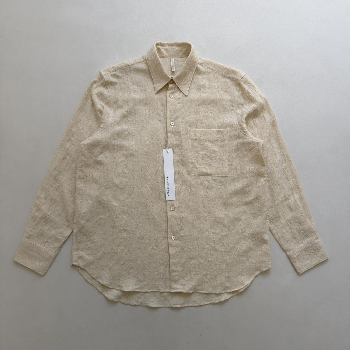 Sunflower ‘Ace’ Textured Cream Cotton Boxy Fit Shirt Size US M / EU 48-50 / 2 - 2 Thumbnail
