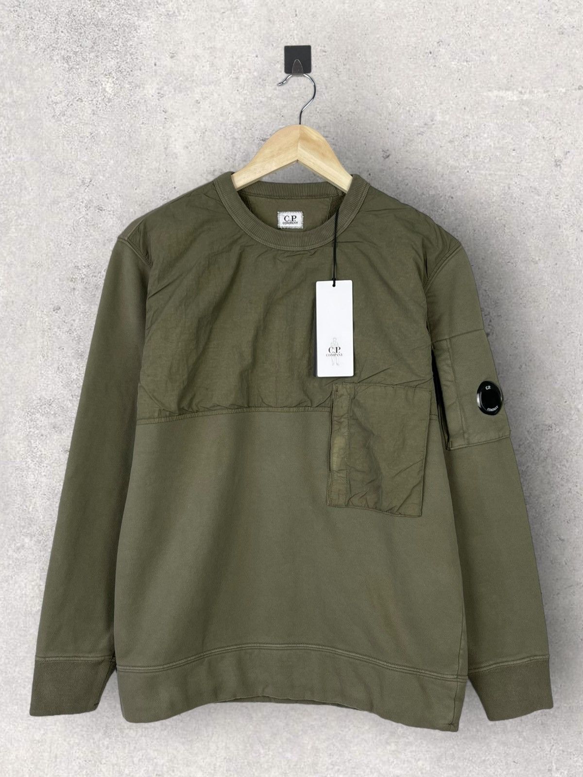 image of C P Company Sweatshirt Army Fleece Khaki Streetwear, Men's (Size Small)