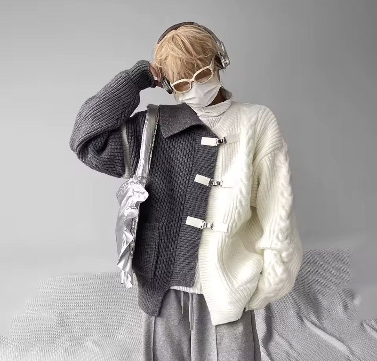 Japanese Brand Designer Knitted Y2k Splicing Cardigan Sweater Avant Garde Size US M / EU 48-50 / 2 - 4 Thumbnail