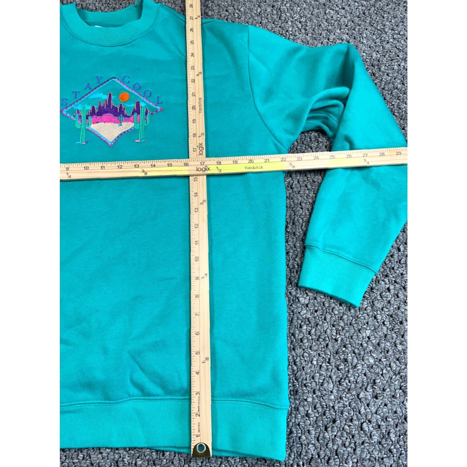 Vintage Stay Cool 90s Retro Sweatshirt Men’s Medium Aqua Blue Graphic Embroidered Cactus Crewneck Size US M / EU 48-50 / 2 - 5 Thumbnail