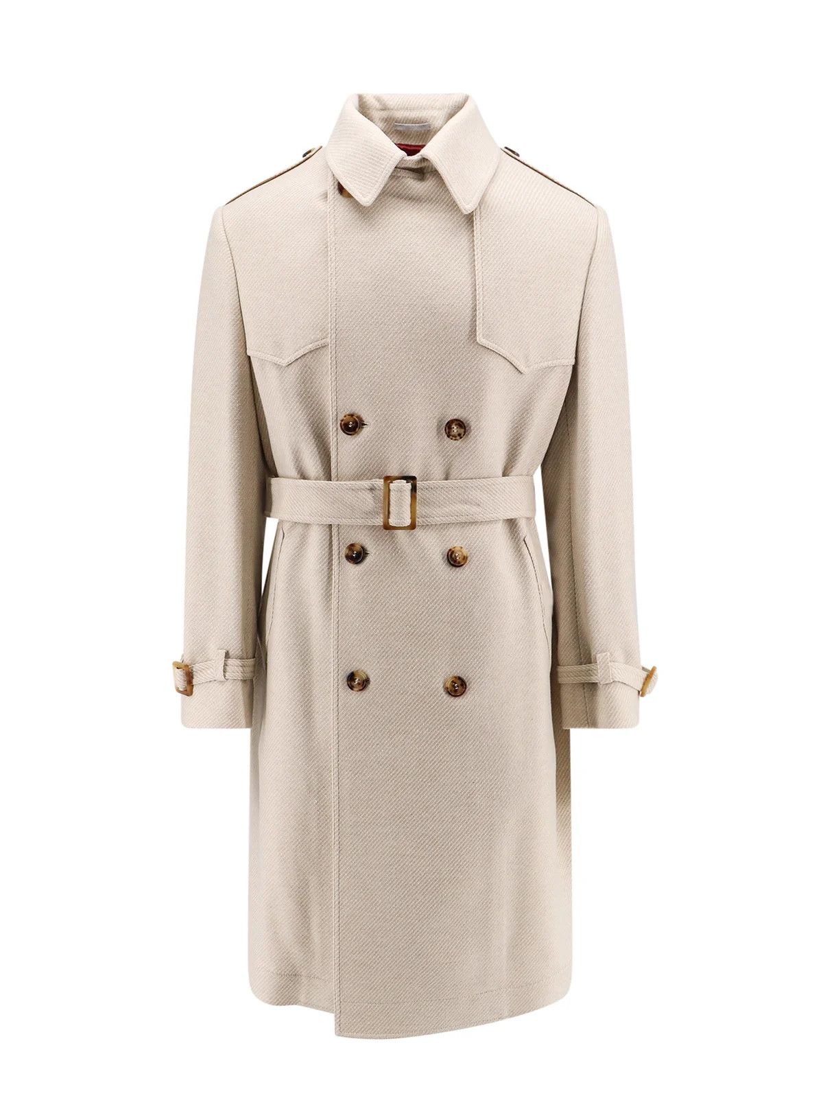 Brunello Cucinelli o1w1db10326 Double Breasted Belted Coat in Beige Size US M / EU 48-50 / 2 - 1 Thumbnail