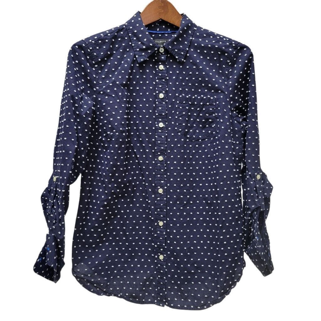 Talbots Talbots Women Roll-Tab Long-Sleeve Button-Up Cotton 10 Size L / US 10 / IT 46 - 1 Thumbnail