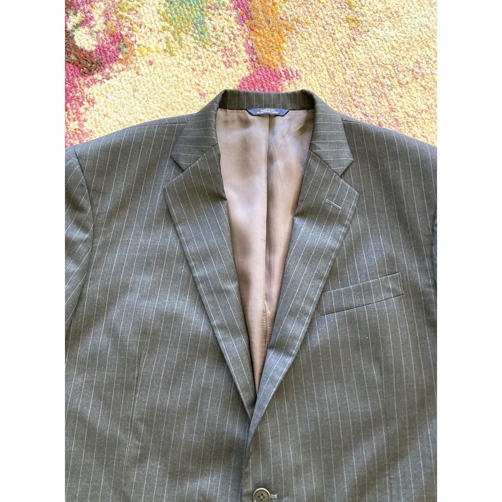 Brooks Brothers Brooks Brothers Blazer Mens 46L Madison 1818 Wool Charcoal Pinstripe Single-Breasted Two-Button Notch Lapel Long 2 Piece Regular Travel Mens Version Size 46R - 4 Thumbnail