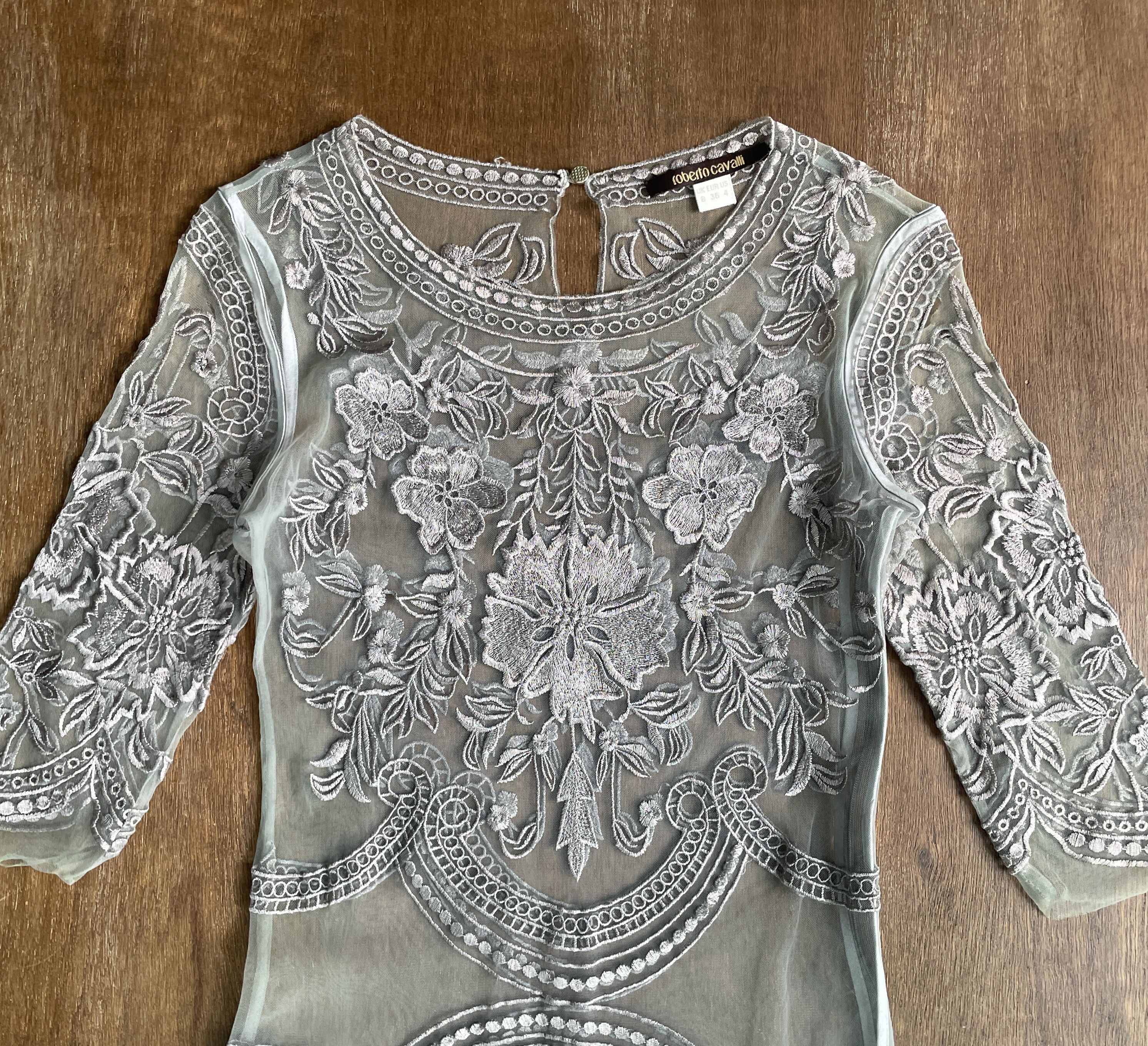 Roberto Cavalli Roberto Cavalli Lace Embroidered Ruffle Hem Dress 3/4 Sleeve Size S / US 4 / IT 40 - 2 Thumbnail