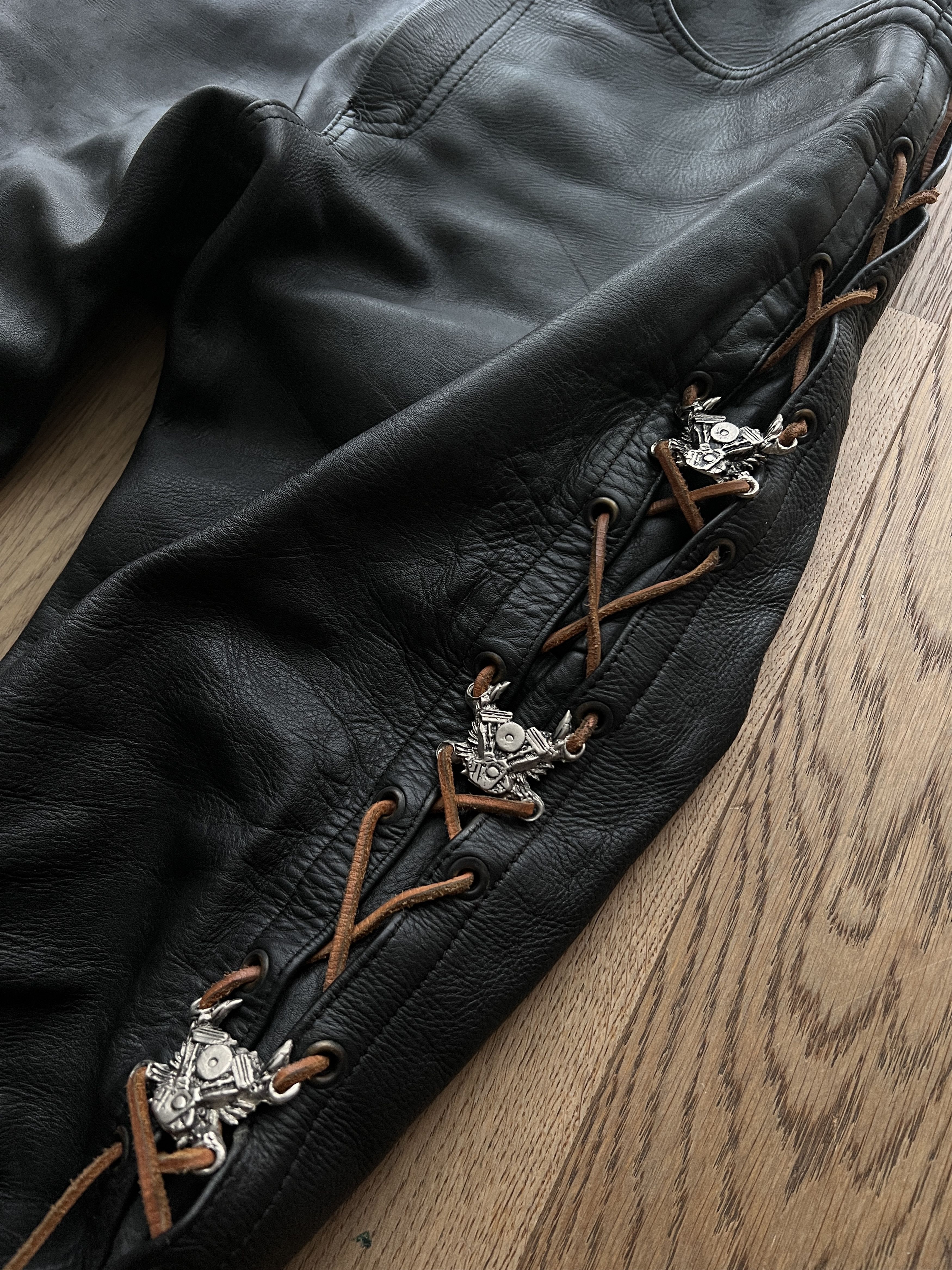 Hysteric Glamour SICK! Real leather vtg lace up pants cowboy core opium biker Size US 34 / EU 50 - 10 Thumbnail
