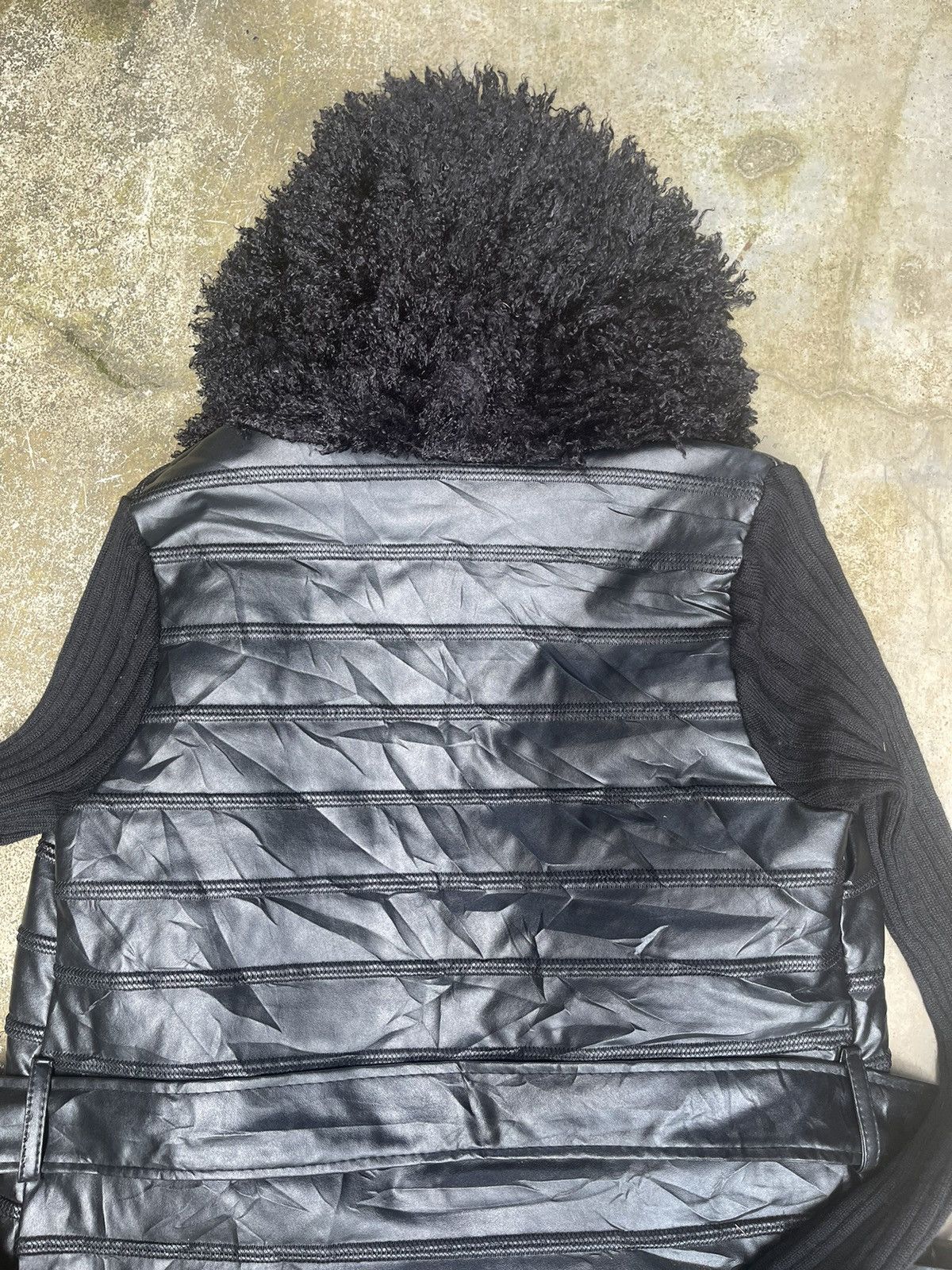 Japanese Brand Mieeion Black Faux Fur & PU Leather Jacket - Belted Size S / US 4 / IT 40 - 9 Thumbnail