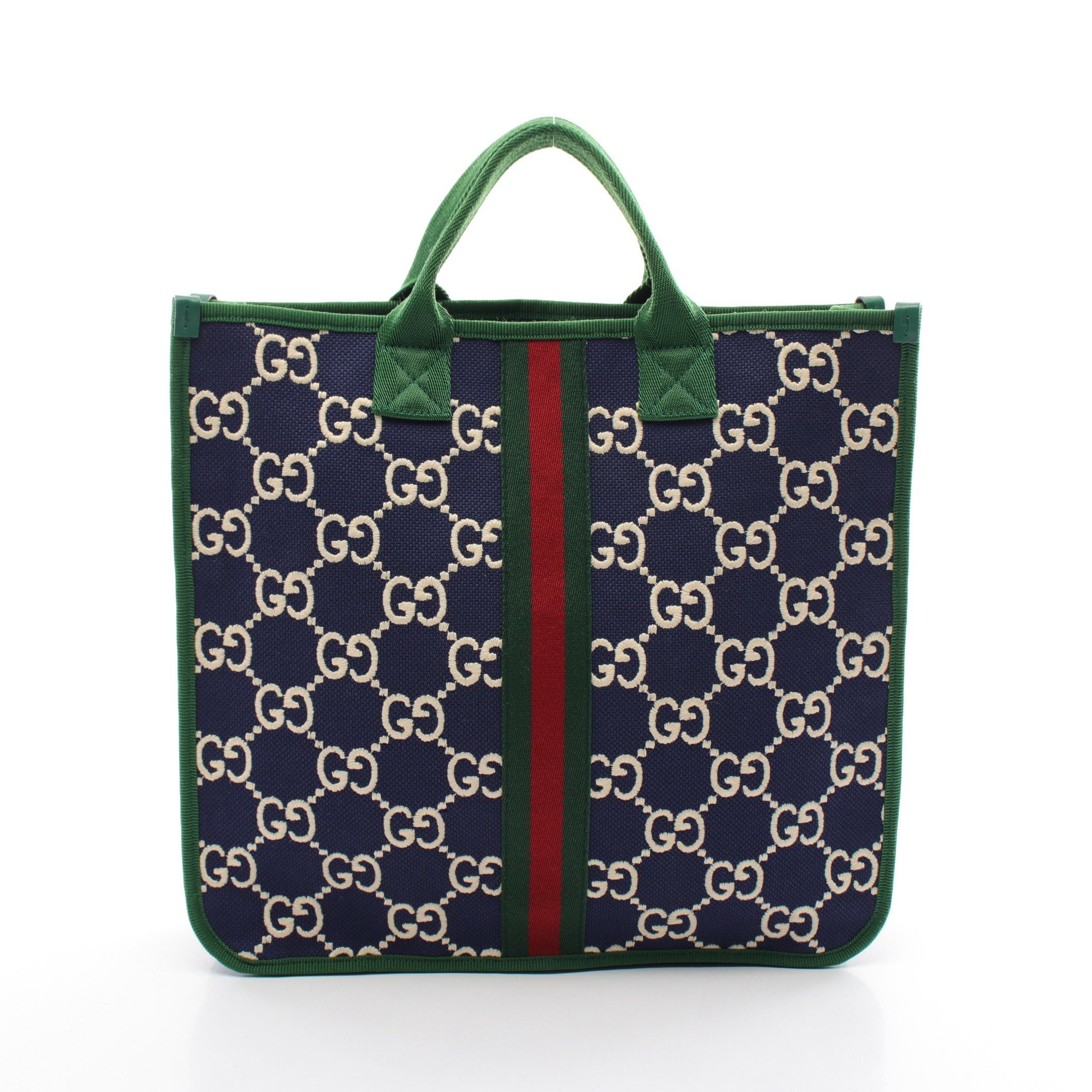 Gucci Gucci Childrens Children'S Gg Pattern Sherry Line Handbag Tote Bag Canvas Navy Green Size ONE SIZE - 1 Thumbnail