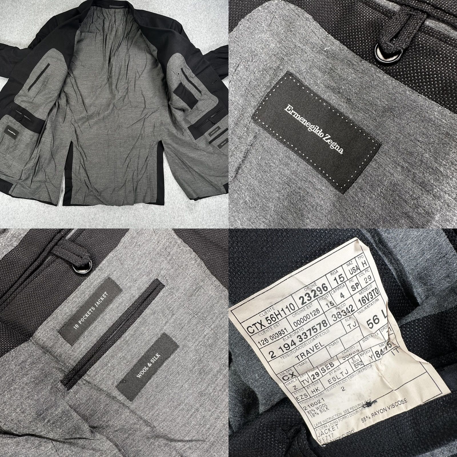 Ermenegildo Zegna Ermenegildo Zegna Blazer Mens 46 Black Wool Silk Travel Two Button Notch Lapel Regular Two-Button Front Closure Shirt Size 46R - 8 Thumbnail