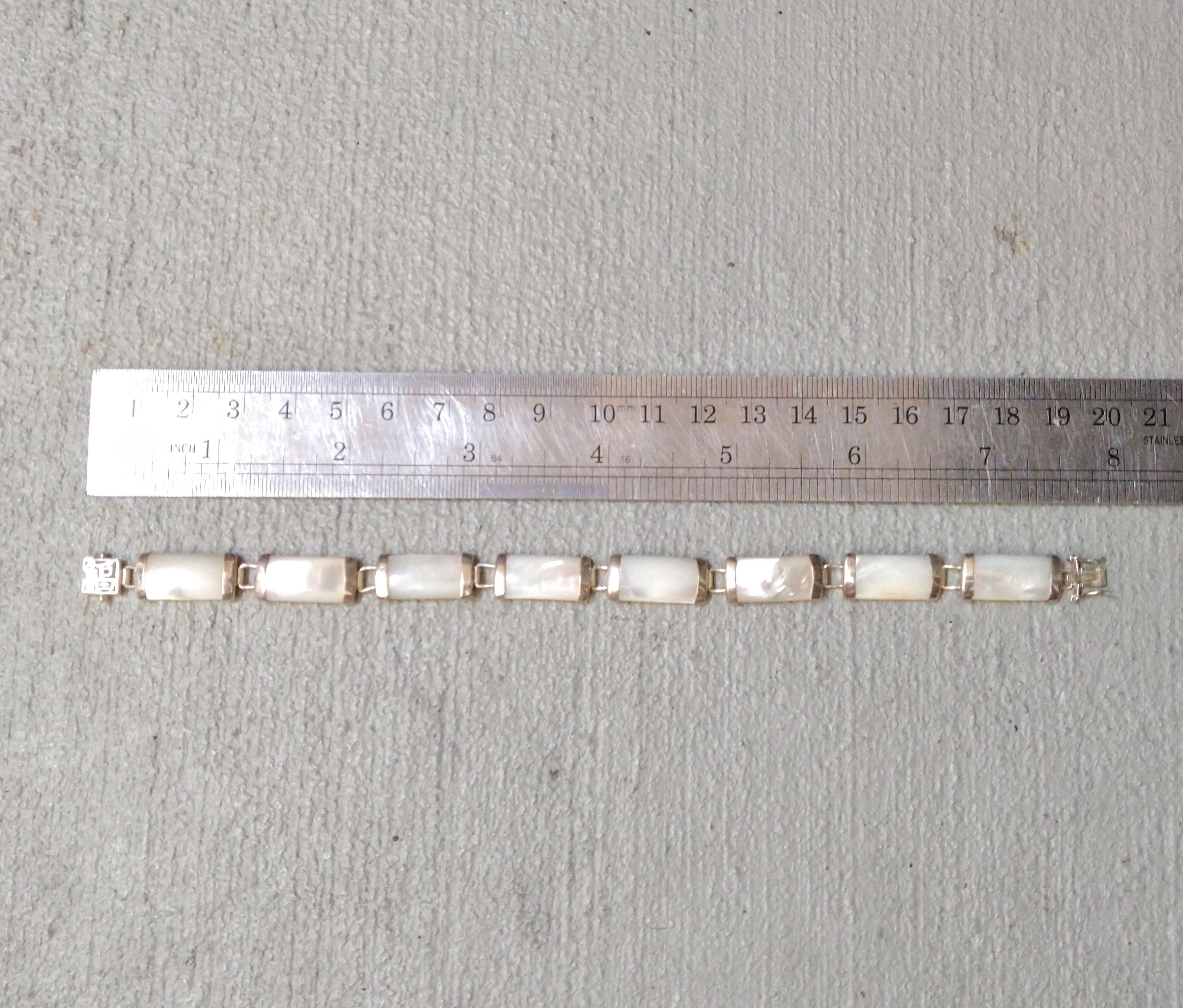 Jewelry Vintage Sterling Silver Tennis Bracelet Mother of Pearl MOP Size ONE SIZE - 11 Thumbnail