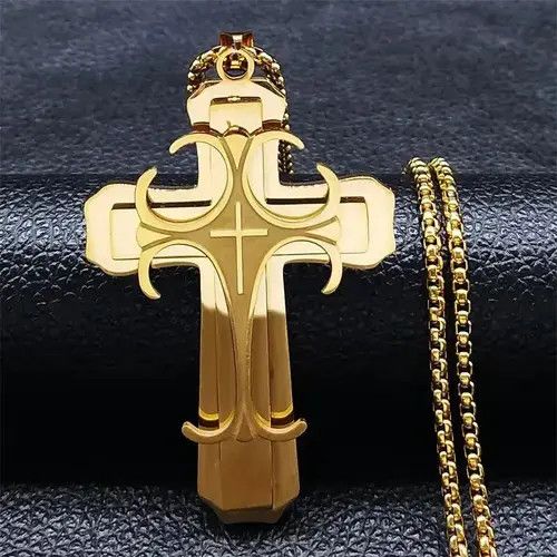 Jewelry Big Cross Jesus Necklace Gold Color Size ONE SIZE - 1 Thumbnail