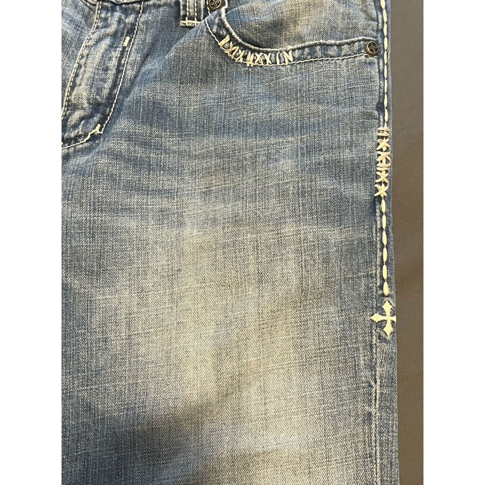 Affliction AFFLICTION Cooper Distressed Straight Jeans 34x33 Blue Biker Mens Size US 34 / EU 50 - 5 Thumbnail