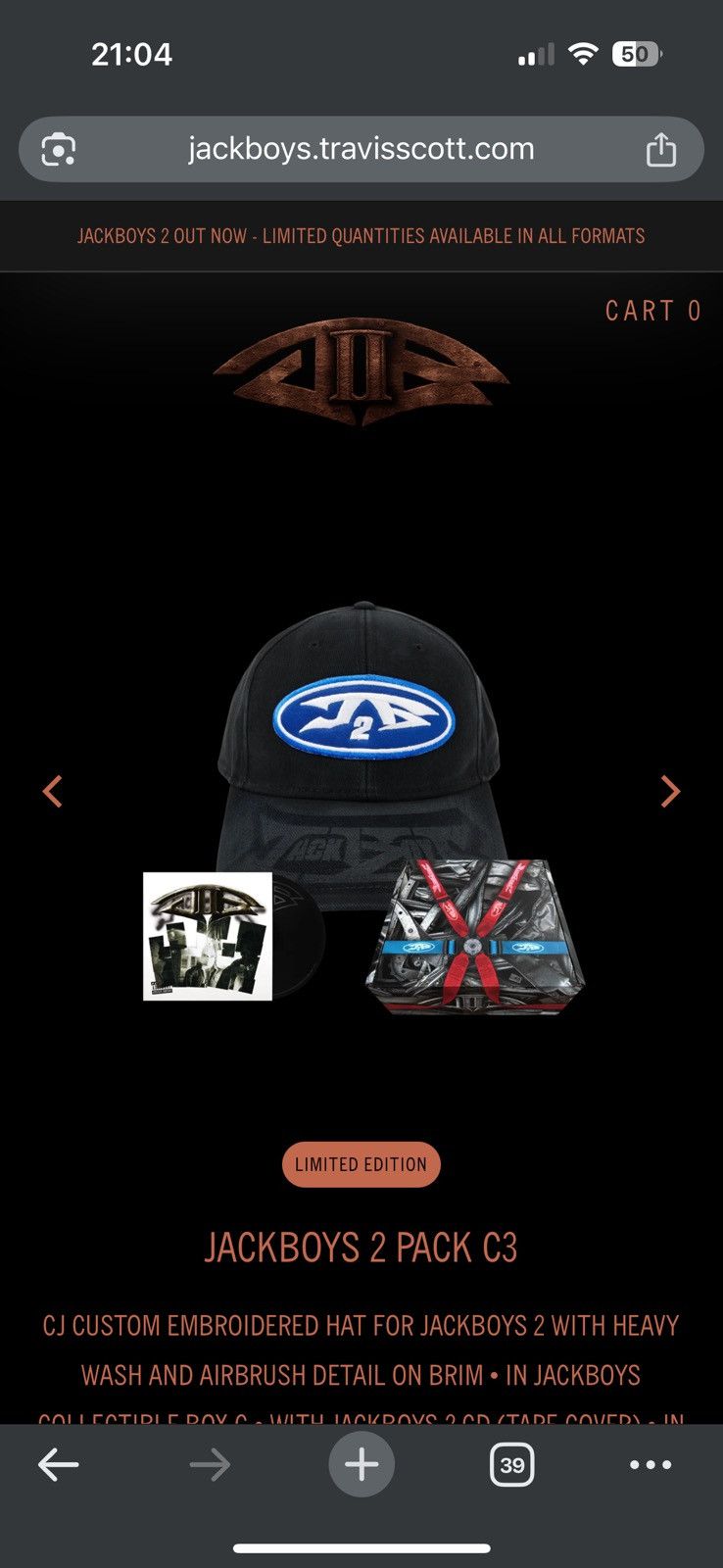 Travis Scott Jackboys 2 pack c3 hat cd package Size ONE SIZE - 5 Thumbnail
