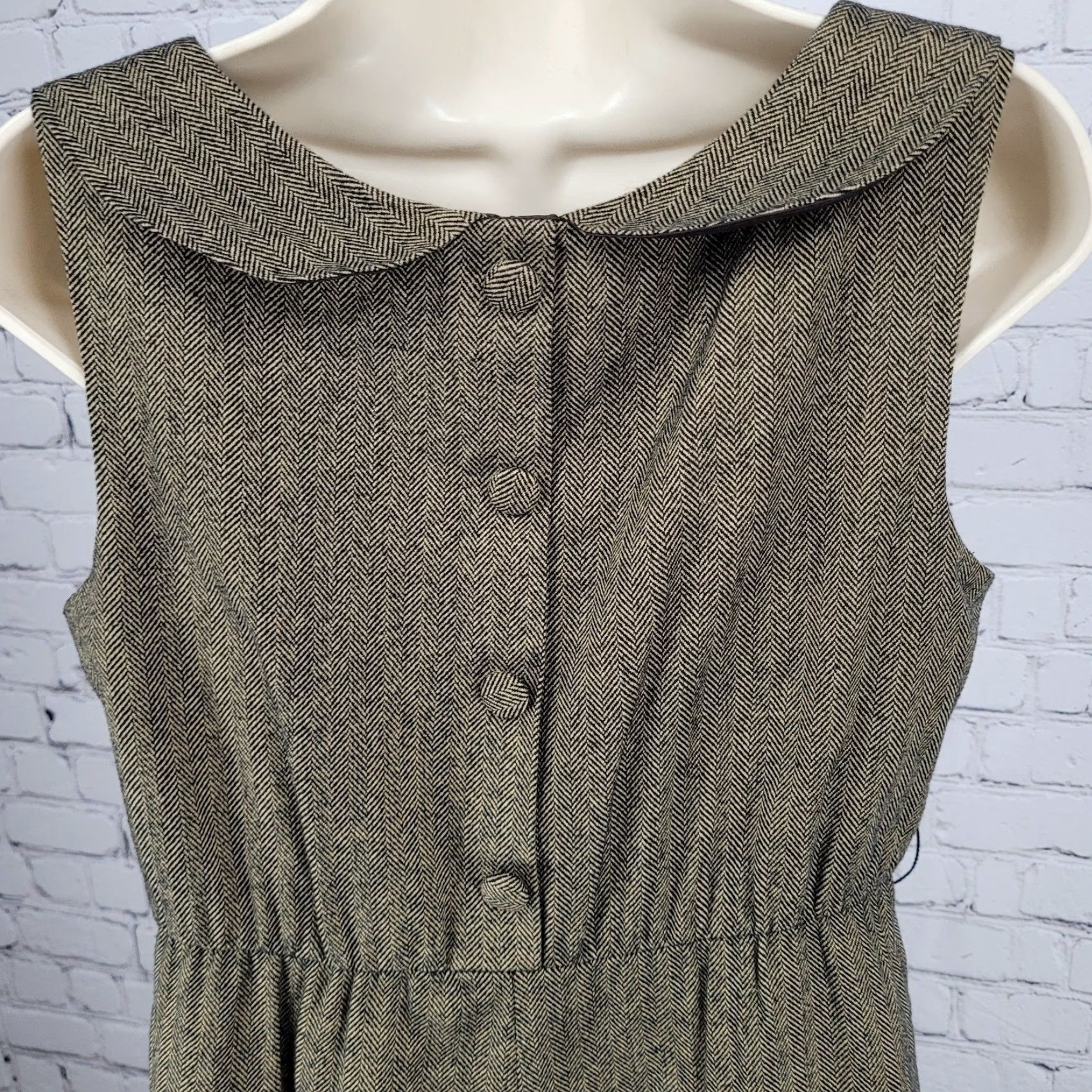 Vintage VINTAGE Soda Blu Brown Wool Blend Herringbone Sleeveless Lined Dress Medium Classic Womens Size M / US 6-8 / IT 42-44 - 6 Thumbnail