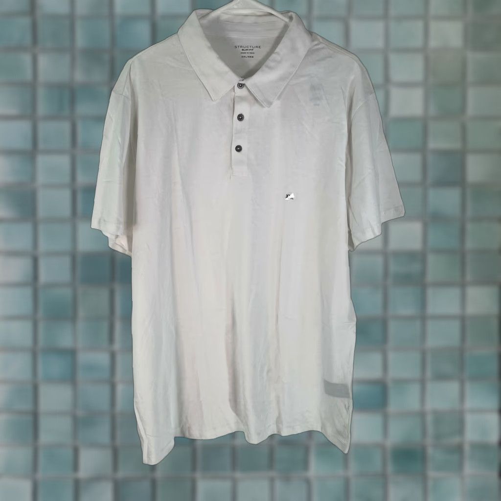 Vintage Structure Polo Shirt XXL White – 100% Cotton – Men’s Short Sleeve Polo, Regular Fit, Button Closure, Collared Size US XXL / EU 58 / 5 - 1 Thumbnail