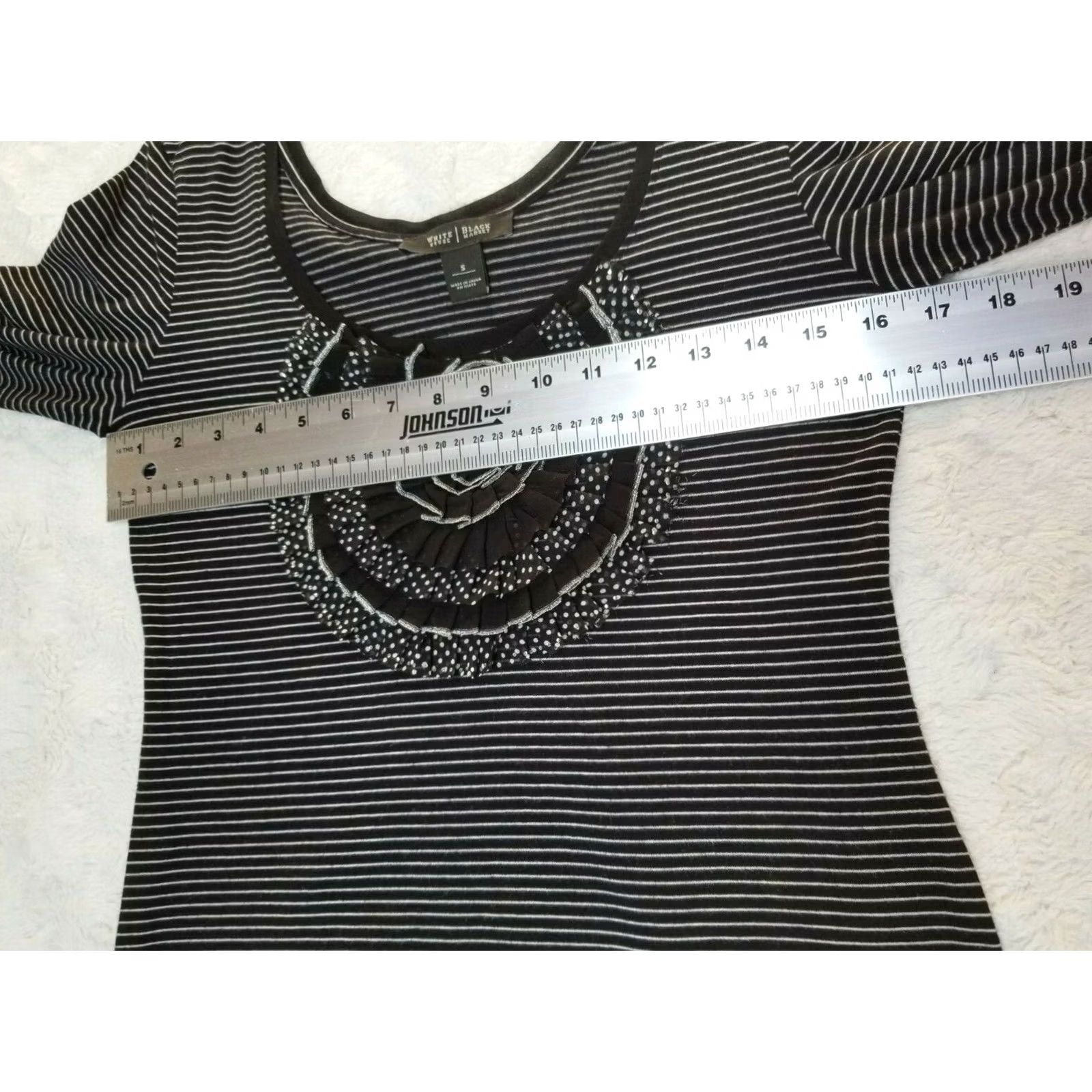 White House Black Market White House Black Market Womens Striped Scoop Neck Top Small Black 3/4 Sleeve Size S / US 4 / IT 40 - 5 Thumbnail