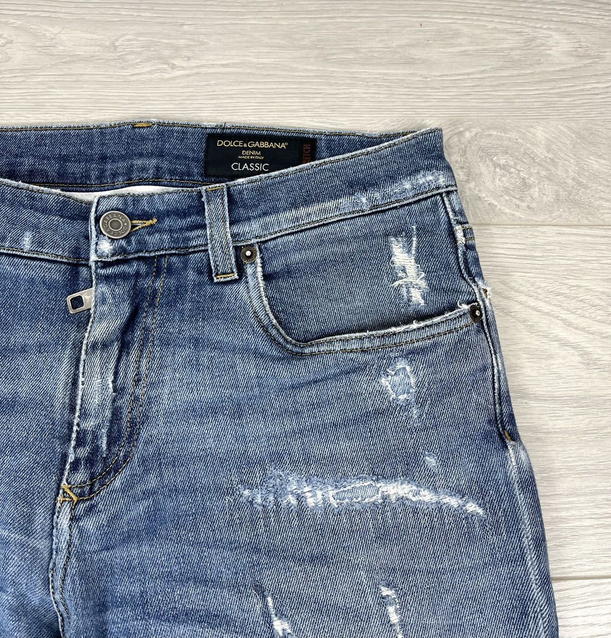 Dolce & Gabbana Dolce & Gabbana Distressed Slim Fit Blue Washed Denim Pants Size US 30 / EU 46 - 10 Thumbnail