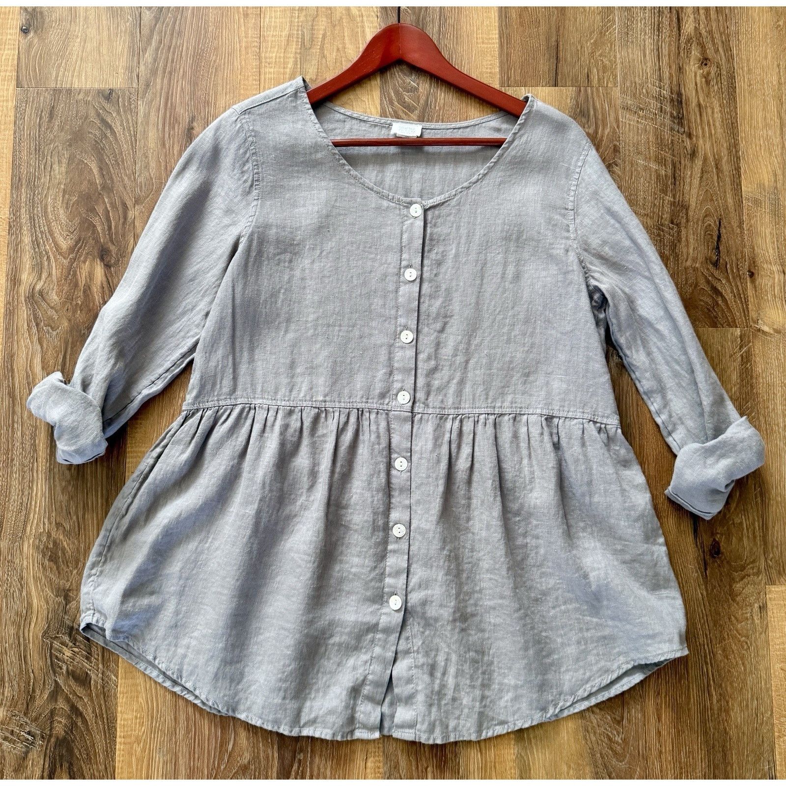 Other Sigrid Olsen 100% Linen Blouse Medium Tan Pintuck Peasant Size M / US 6-8 / IT 42-44 - 1 Thumbnail
