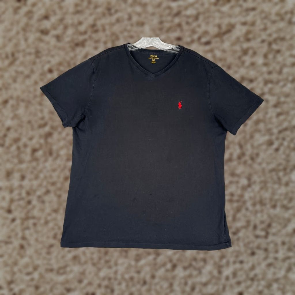 Ralph Lauren VINTAGE Polo Ralph Lauren Shirt Adult Large Black V-Neck 100% Cotton Short Sleeve READ Size US L / EU 52-54 / 3 - 1 Thumbnail