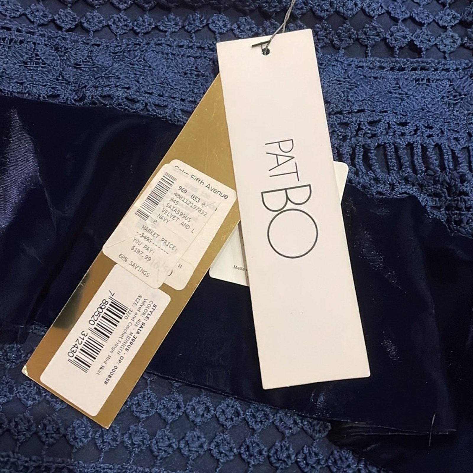 Other PatBo navy velvet and crochet fringe skirt size 0 brazil 32 Size 25" / US 0 / IT 36 - 7 Thumbnail
