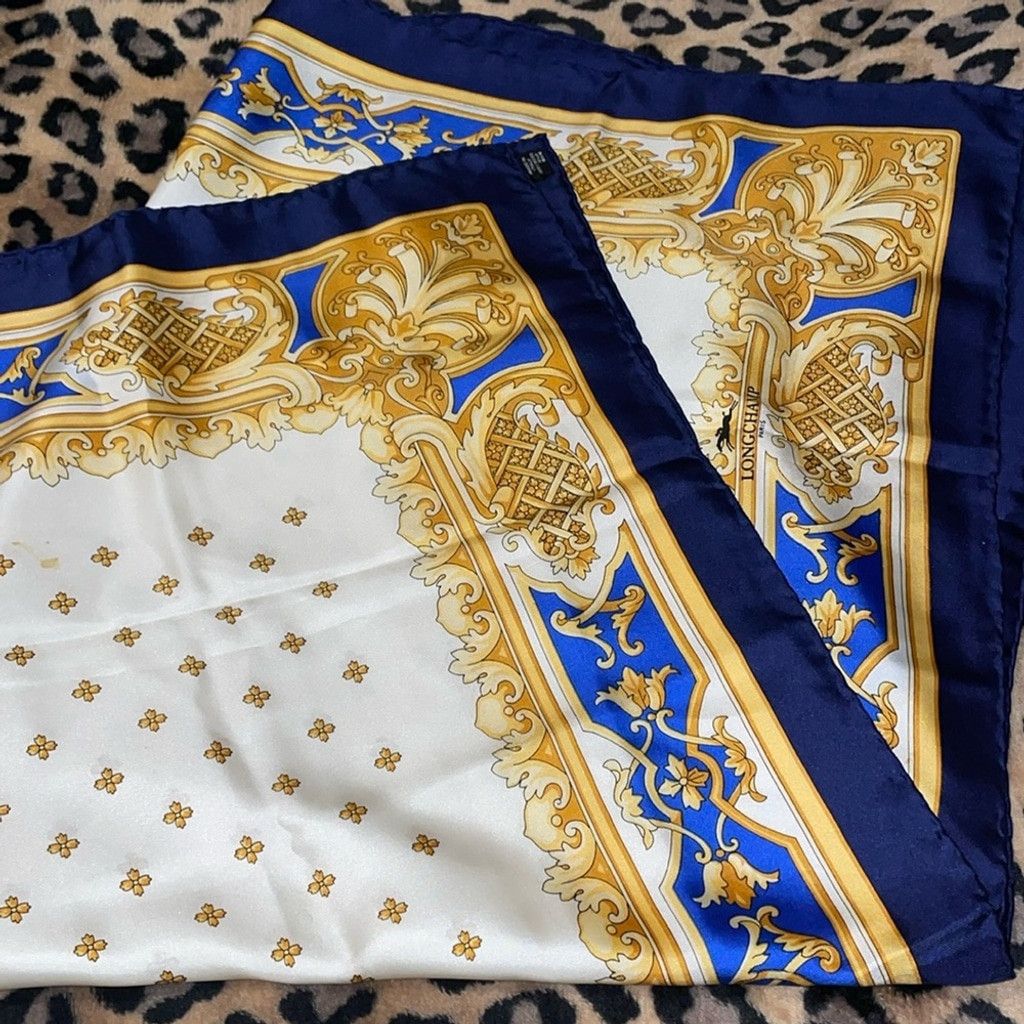 Longchamp 33x33 Longchamp baroque silk scarf Blue and Gold Size ONE SIZE - 2 Thumbnail