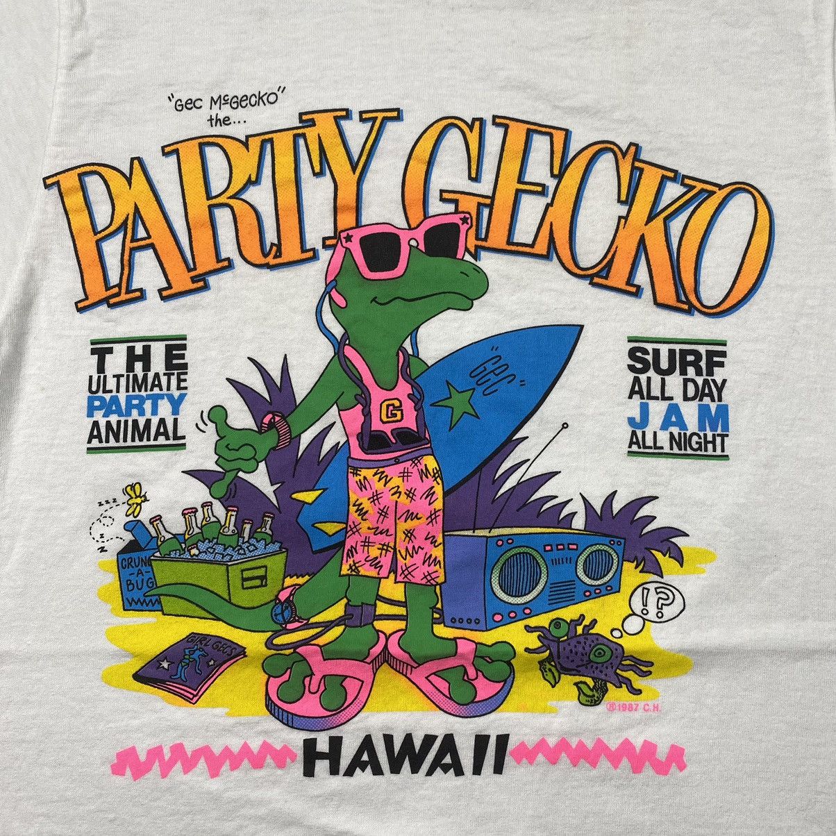 Vintage Grail 80s 1987 Party Gecko Hawaii Surf Tee Size US S / EU 44-46 / 1 - 2 Thumbnail