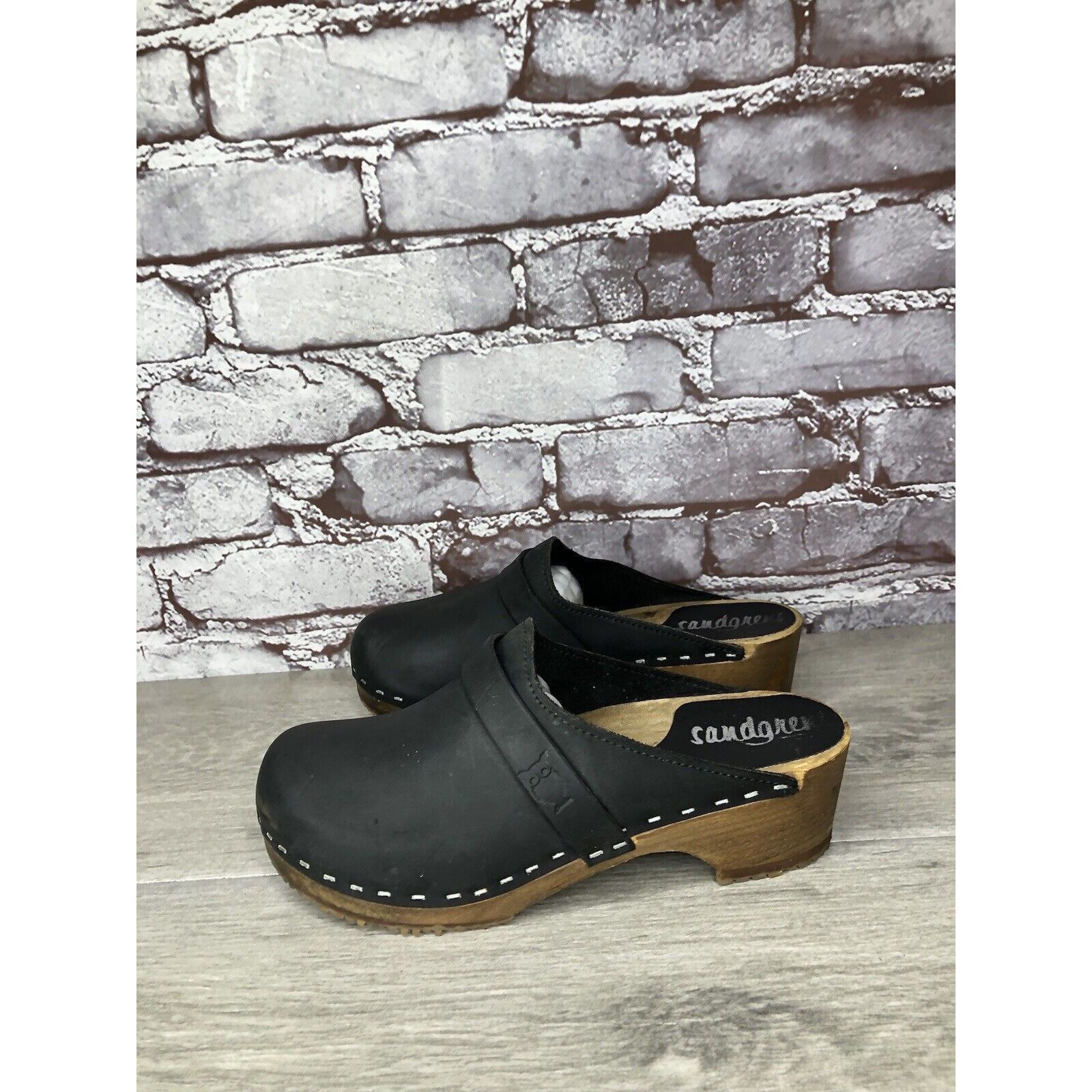 Other Sandgrens Handmade Swedish Black Nubuck Leather Wood Clogs W Size US 6 / IT 36 - 19 Thumbnail
