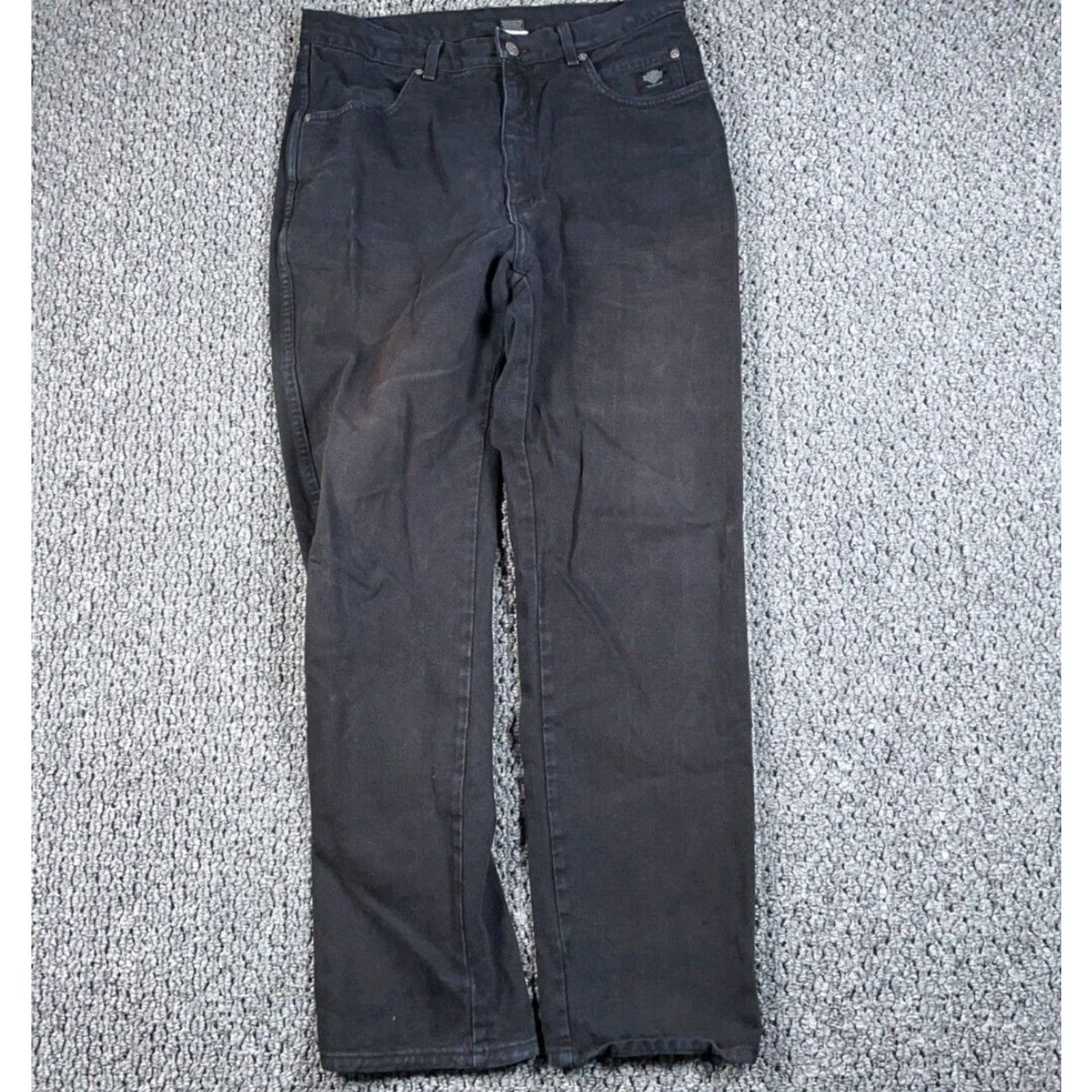 Harley Davidson VINTAGE Harley-Davidson Jeans Men 32 x 31 Black Denim 5-Pocket Traditional Fit Civilian Shotgun Zip Fly Regular Inseam 31 90s Biker Grunge Retro Size US 32 / EU 48 - 2 Thumbnail