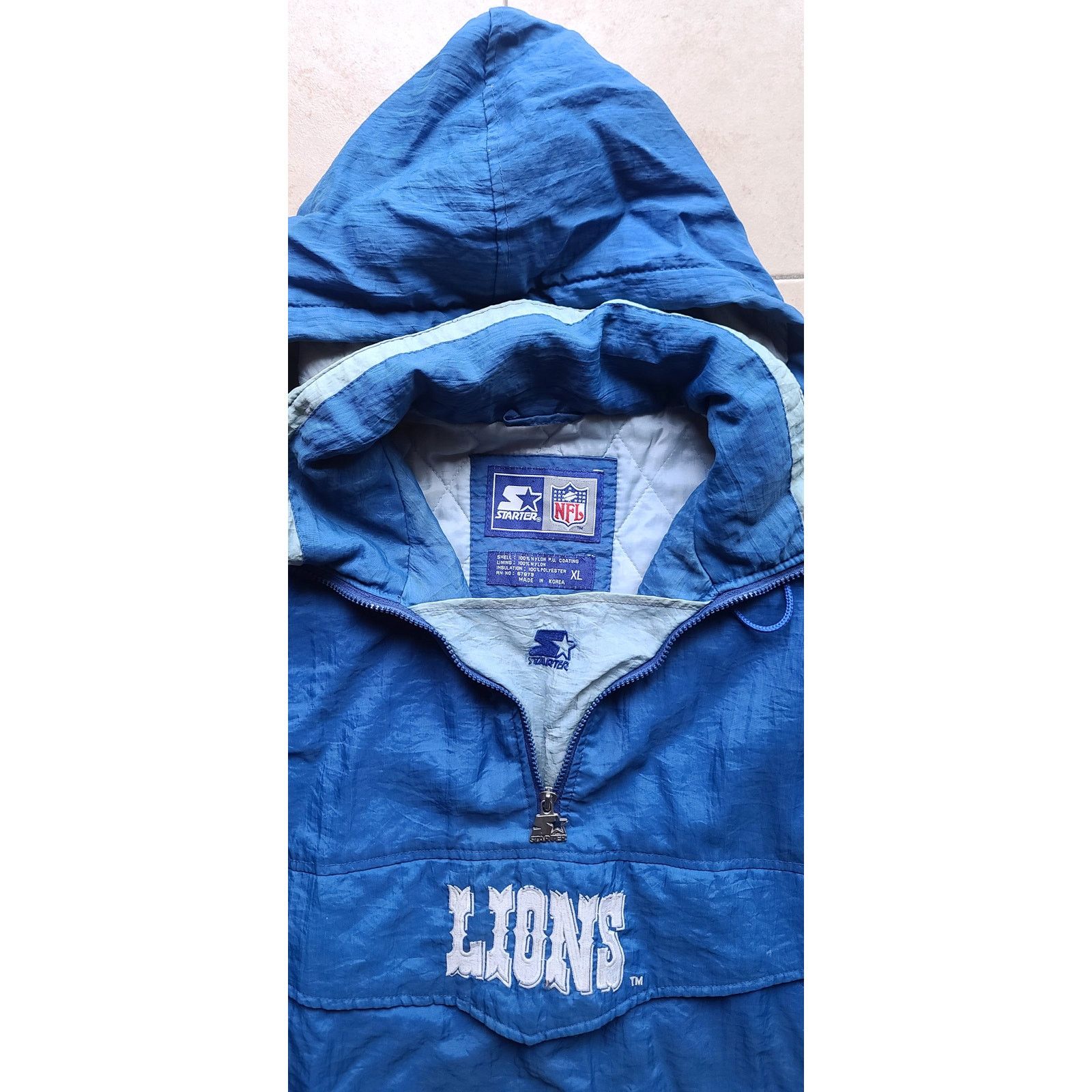 NFL × Starter Detroit Lions 90s STARTER puffer 1/2 Pullover blue NFL vtg Size US XL / EU 56 / 4 - 10 Thumbnail