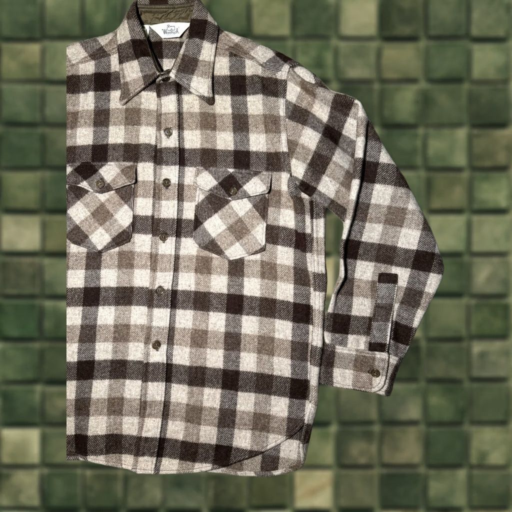 Vintage VINTAGE Woolrich Lumberjack Buffalo Plaid Button-Up Shirt Shacket Large Brown Tan 70s Mens L Size US L / EU 52-54 / 3 - 1 Thumbnail