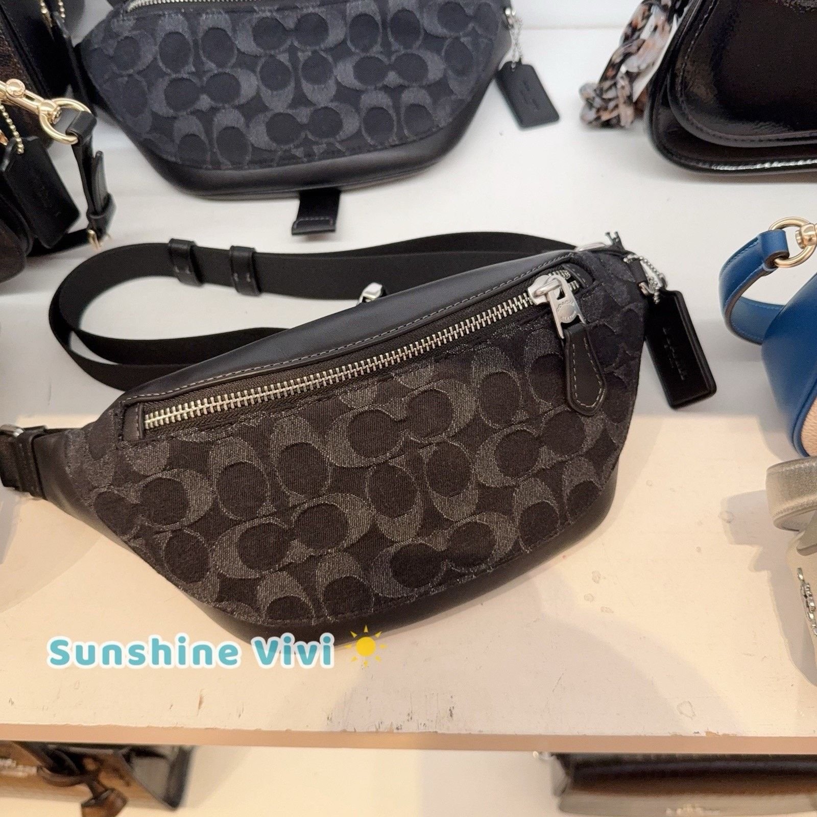 NWT Coach Black Warren Mini Signature Denim Belt Bag Caj43, Women's