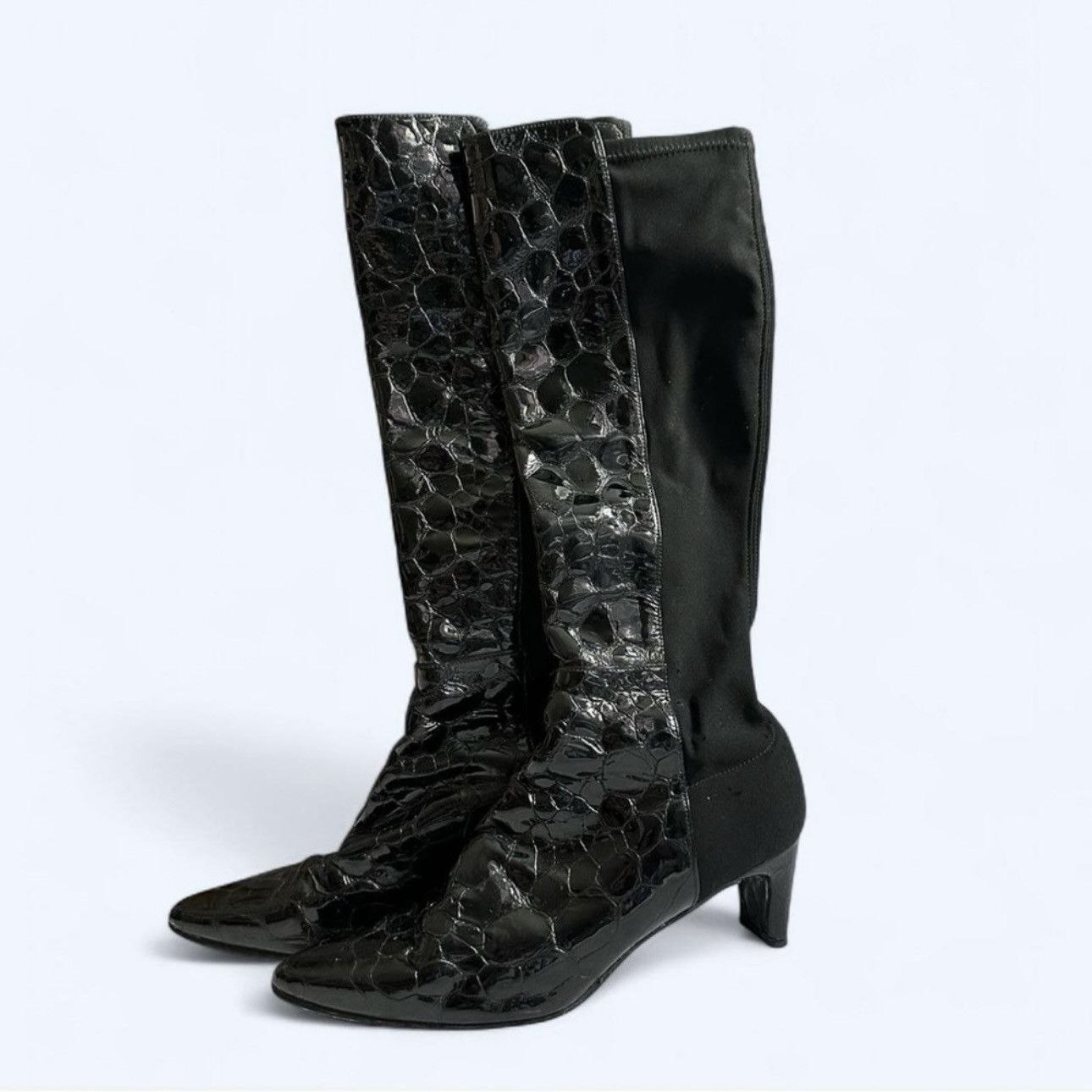 Stuart Weitzman Stuart Weitzman Croc Embossed 50/50 Patent Leather Boots Size US 7.5 / IT 37.5 - 11 Thumbnail