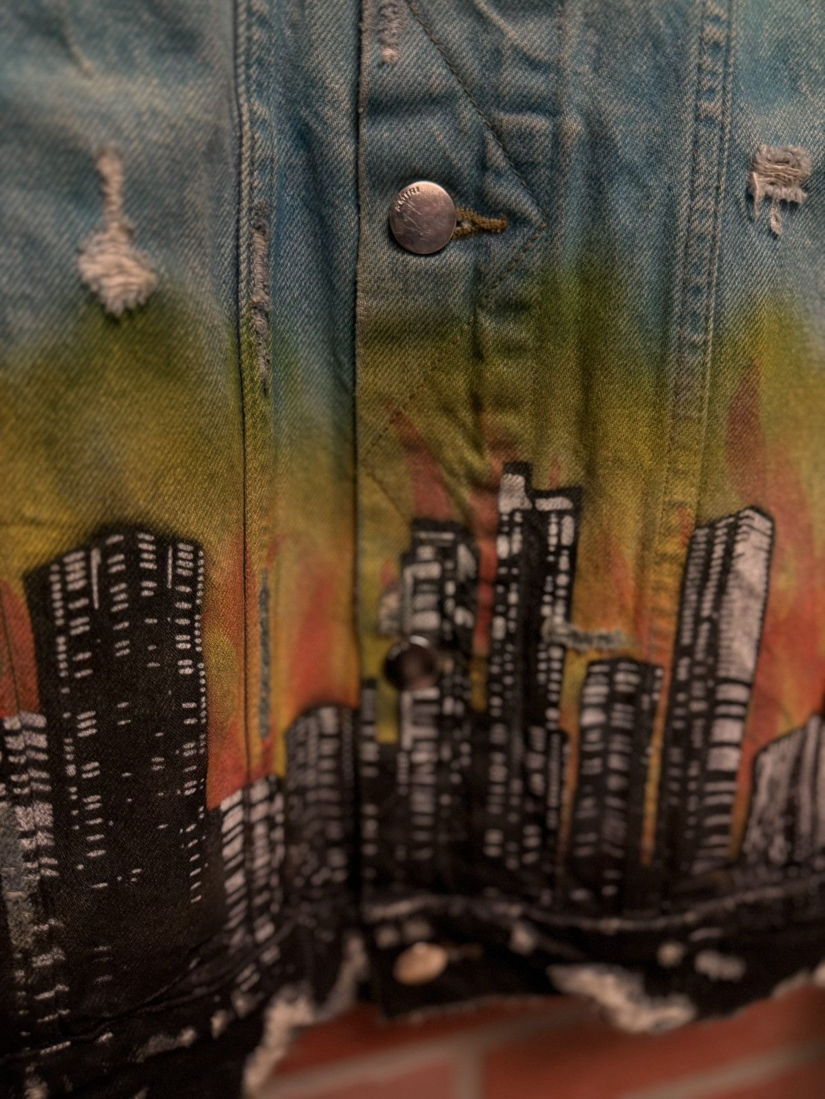 Amiri Amiri Distressed Denim Jacket “Dragon City” Size XL Size US XL / EU 56 / 4 - 9 Thumbnail