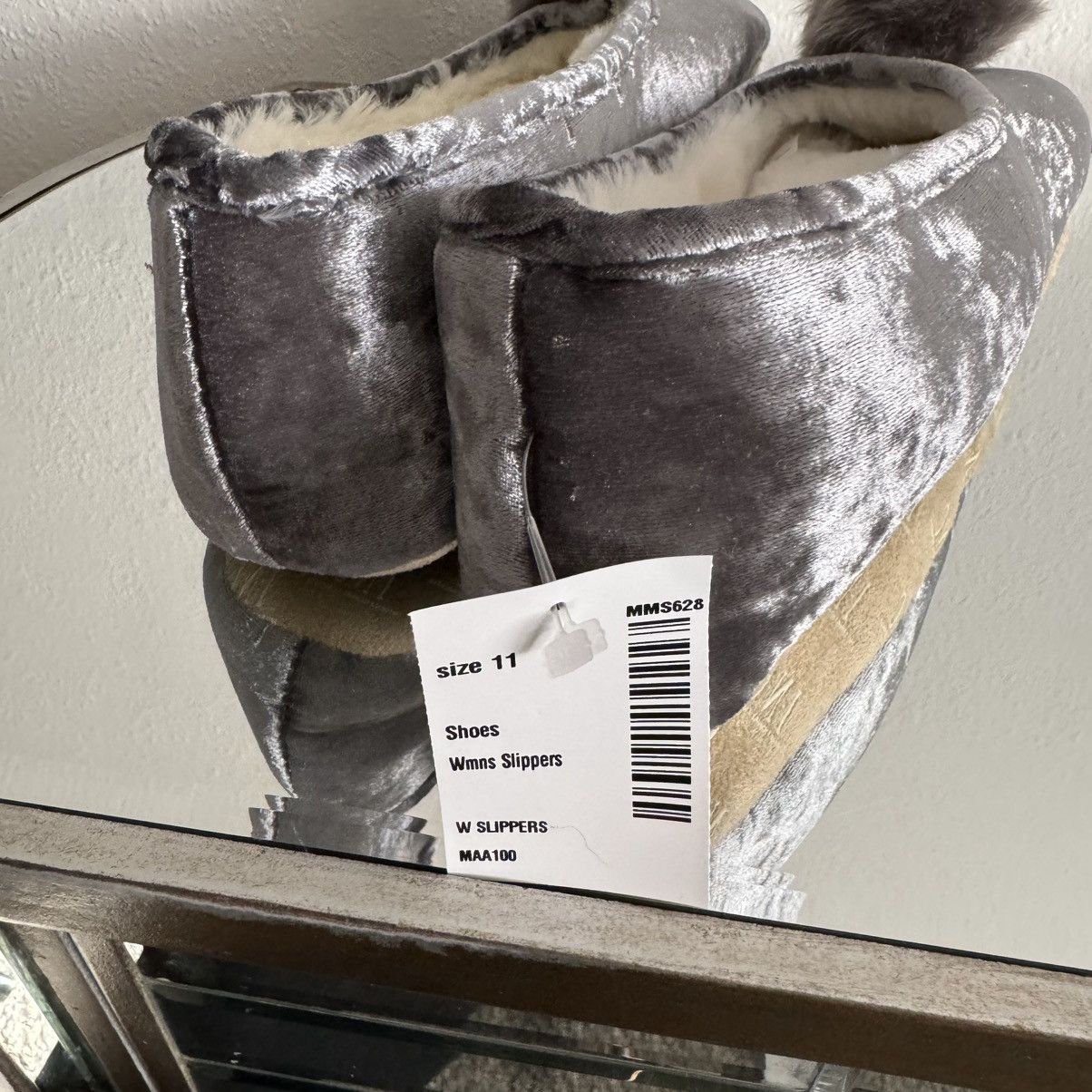 I.N.C INC Grey Crushed Velvet Pom Pom Tinkerbell House Slippers Size US 11 / IT 41 - 10 Thumbnail