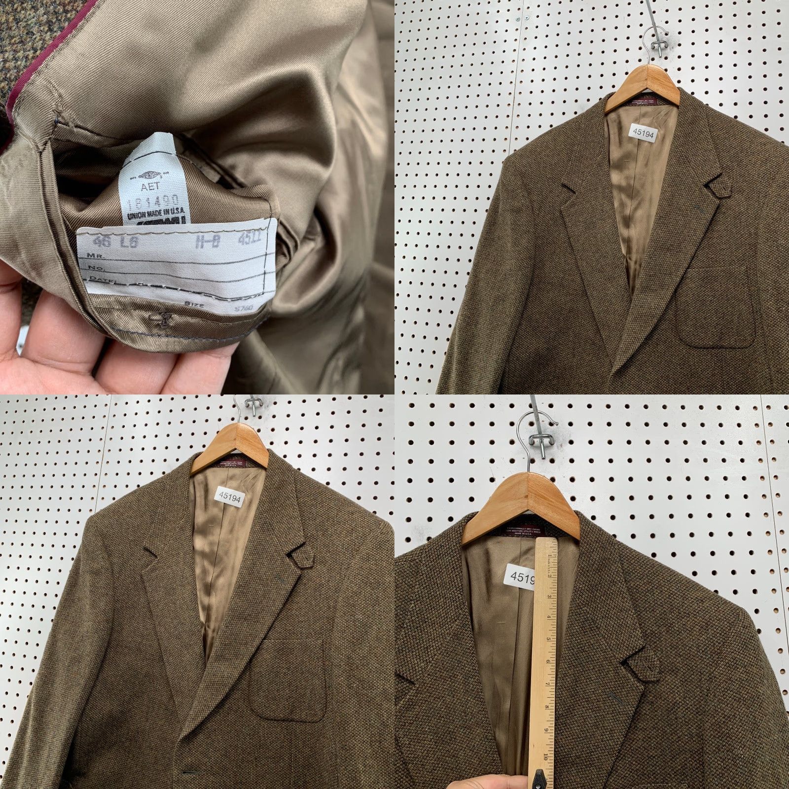 Evan Picone VINTAGE Evan Picone Blazer Mens 46L Wool Tweed Brown Elbow Patches Union USA Jacket Blazer Notch Two-Button Front Vintage Mens 46 Brown Tweed Wool VIP Size 46R - 8 Thumbnail