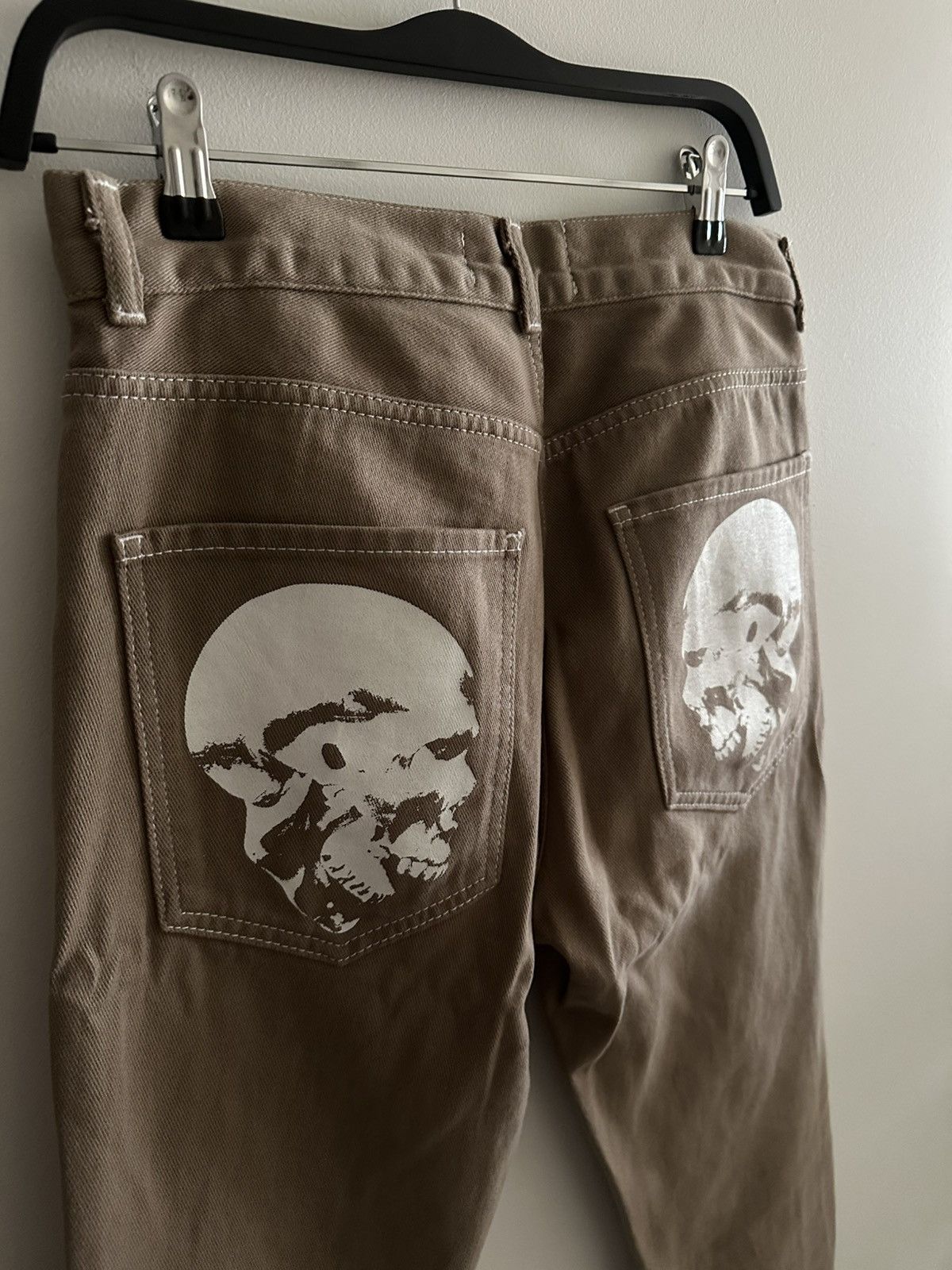 Designer Bysilk - Brown Cotton Skeleton & Skull Graphic Pants Size US 30 / EU 46 - 4 Thumbnail