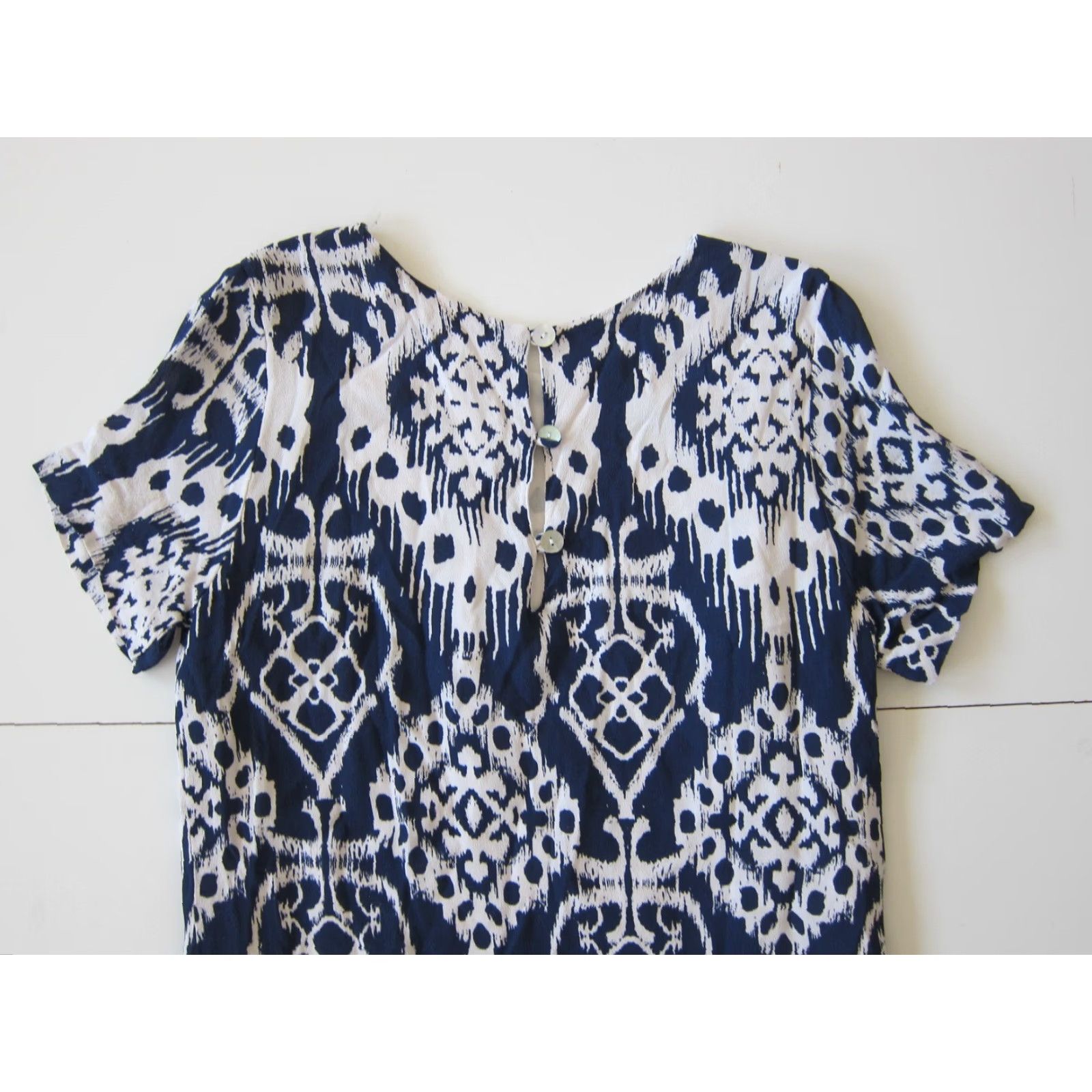 Vintage Lucy Love 100% Rayon Blue White Short Sleeve Tunic Sheath Shift Dress Women XS Size 26" / US 2 / IT 38 - 7 Thumbnail