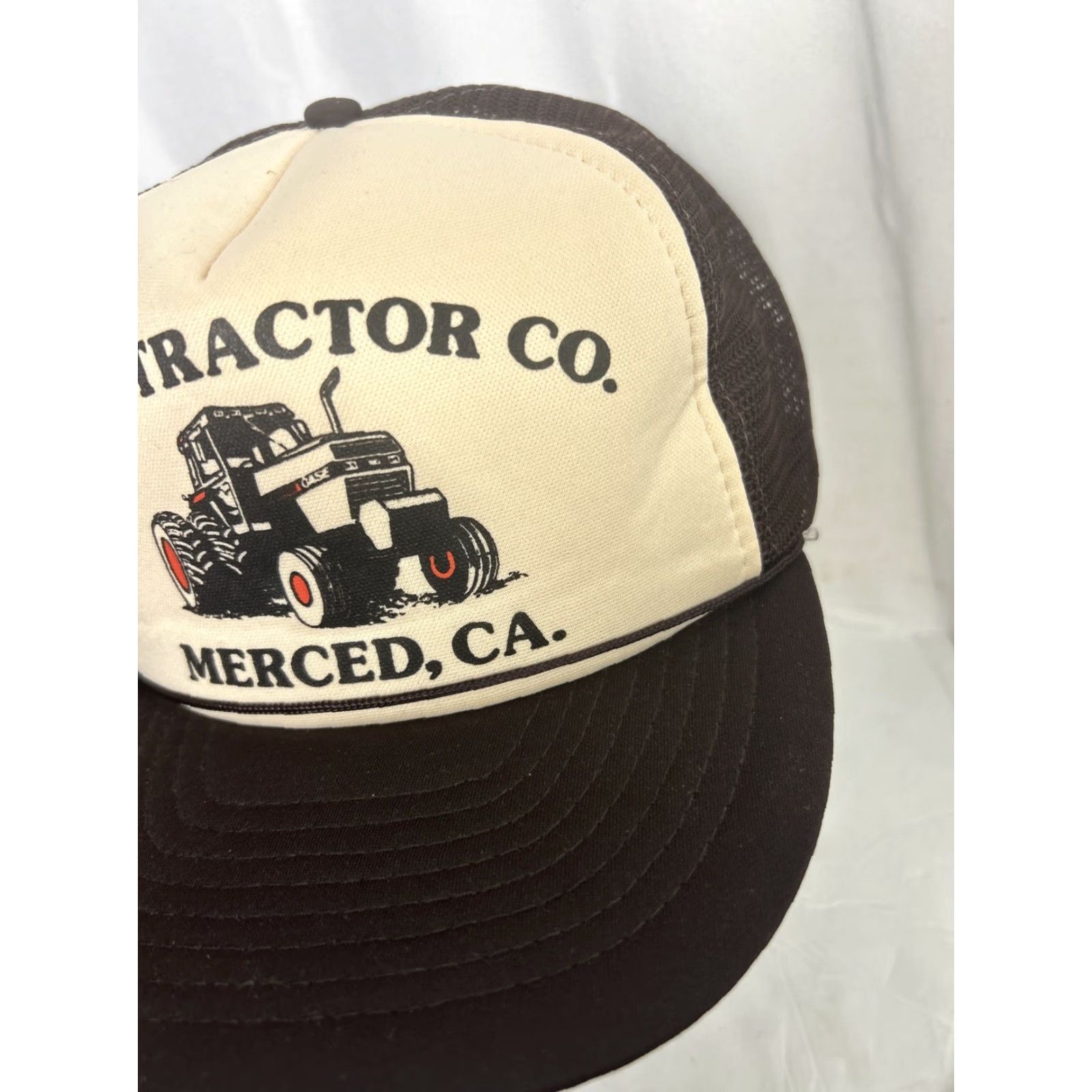 Vintage Otto Trucker Hat Merced CA Tractor Co. Brown Beige Size ONE SIZE - 2 Thumbnail