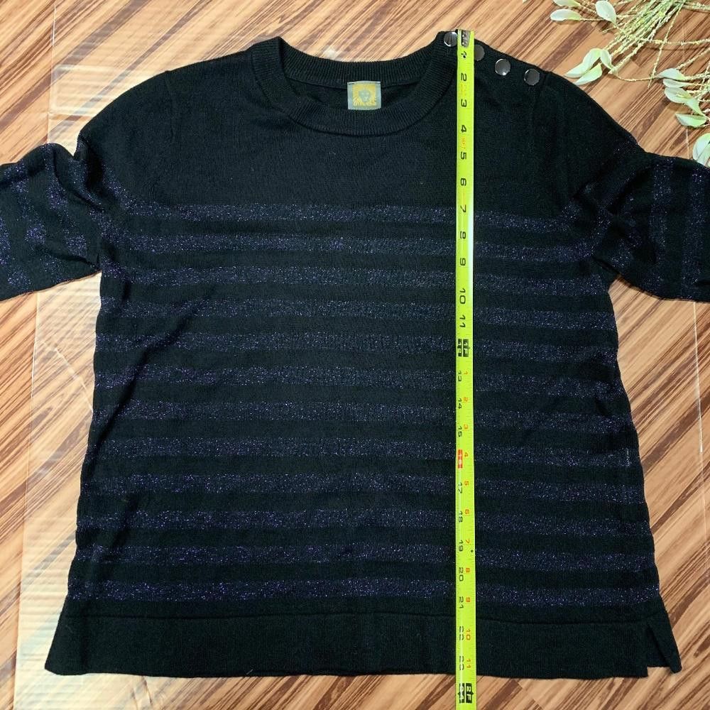 Designer Anne Klein Black & Sheer Purple Shimmer Sweater, L Size L / US 10 / IT 46 - 5 Thumbnail