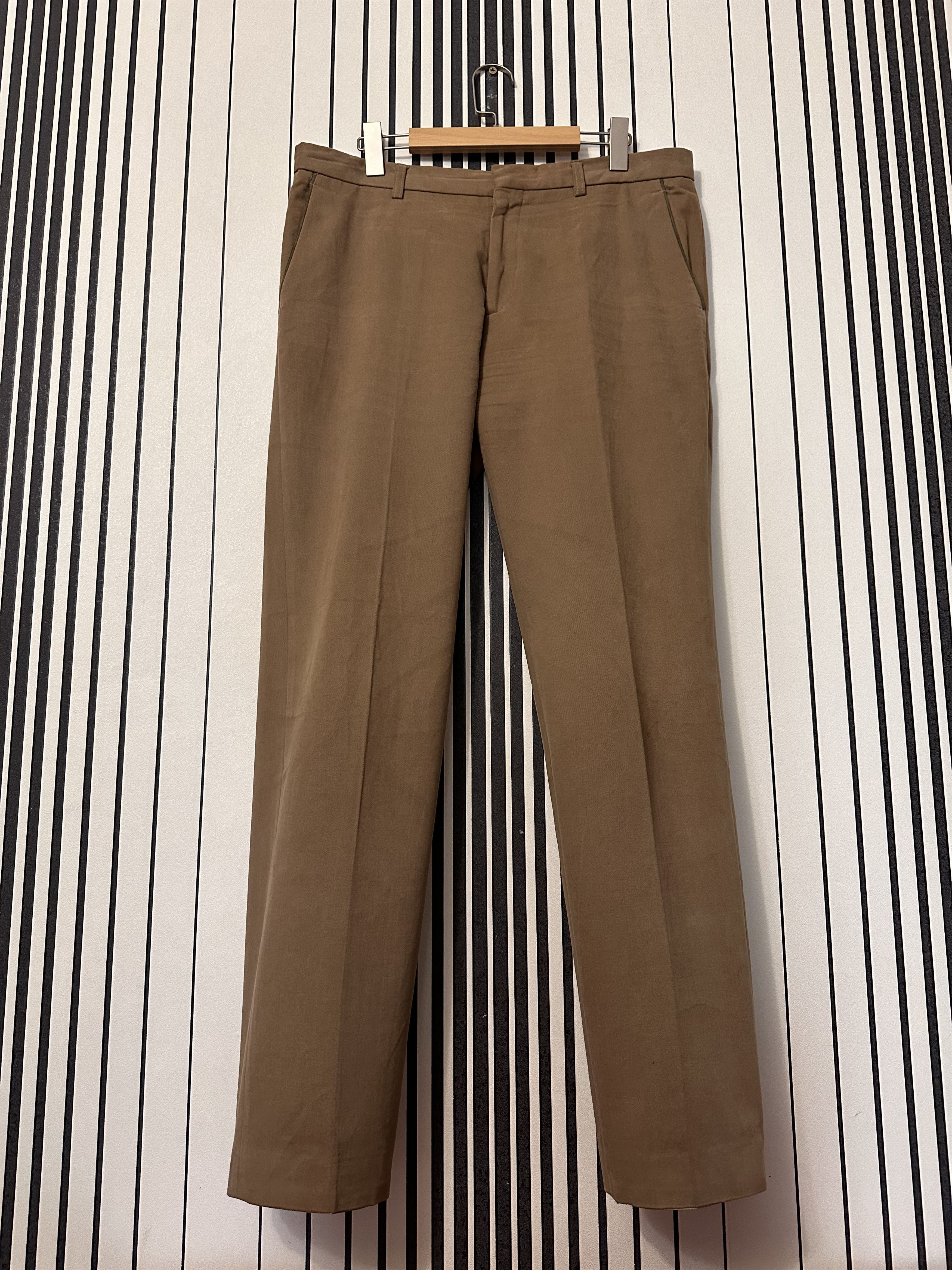 Image of Etro Luxury Minimalistic Soft-Cotton Contrast Line Pant in Light Brown, Men's (Size 36)