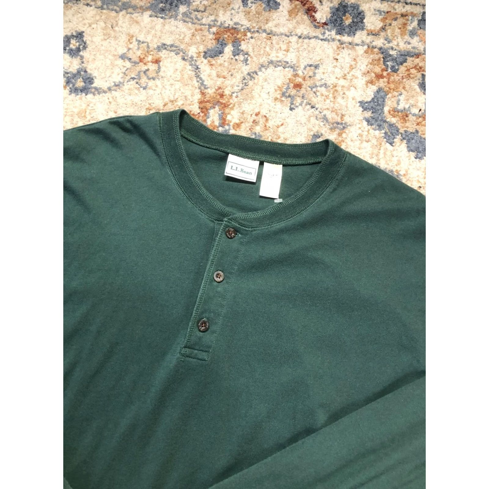 Vintage L.L.Bean Henley Shirt Mens XLT Green Long Sleeve Cotton Tee Tall Soft Knit Size US XL / EU 56 / 4 - 6 Thumbnail